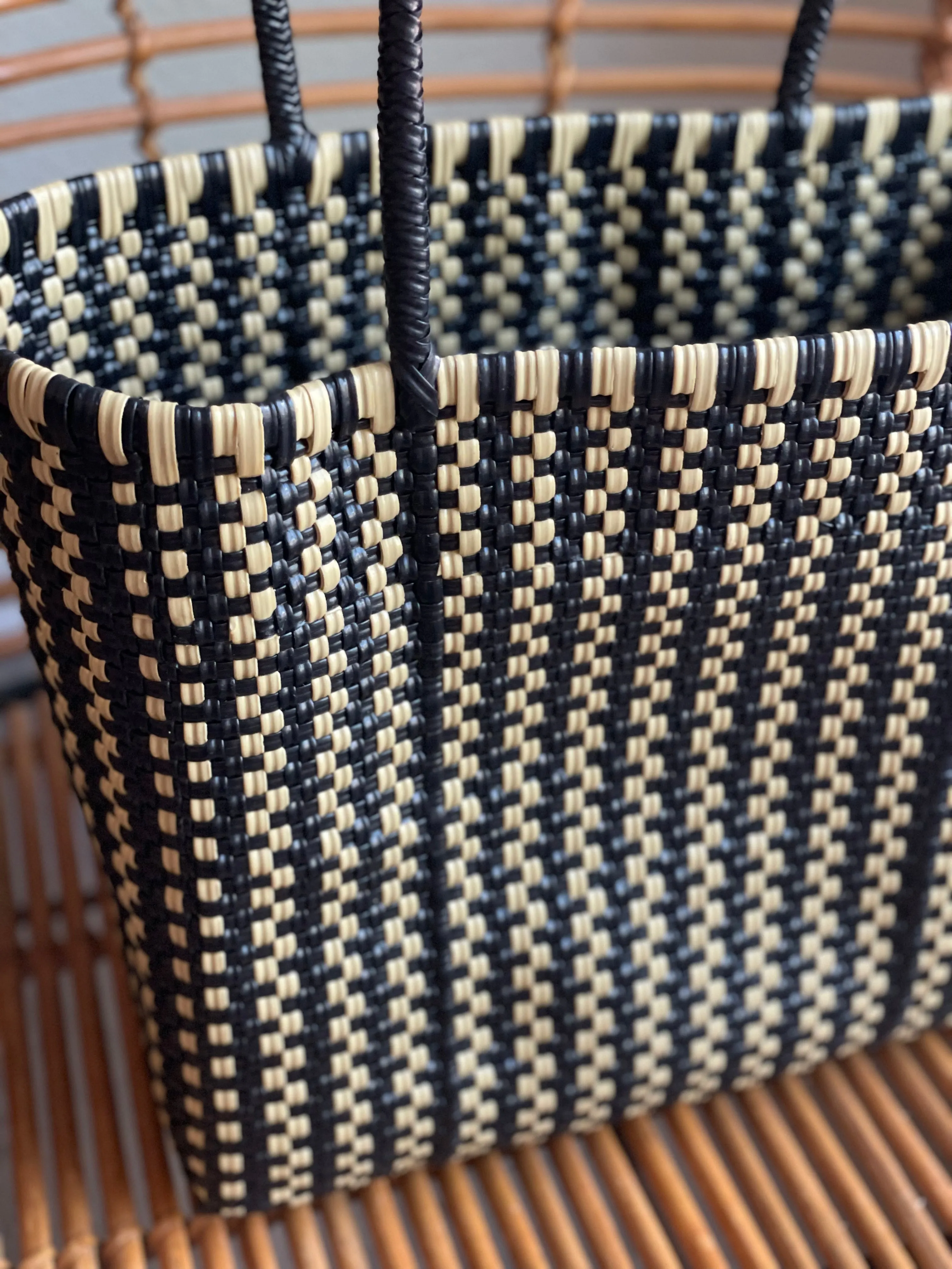 Black and Beige Woven Tote