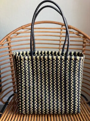 Black and Beige Woven Tote