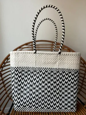 Black and White Woven Tote
