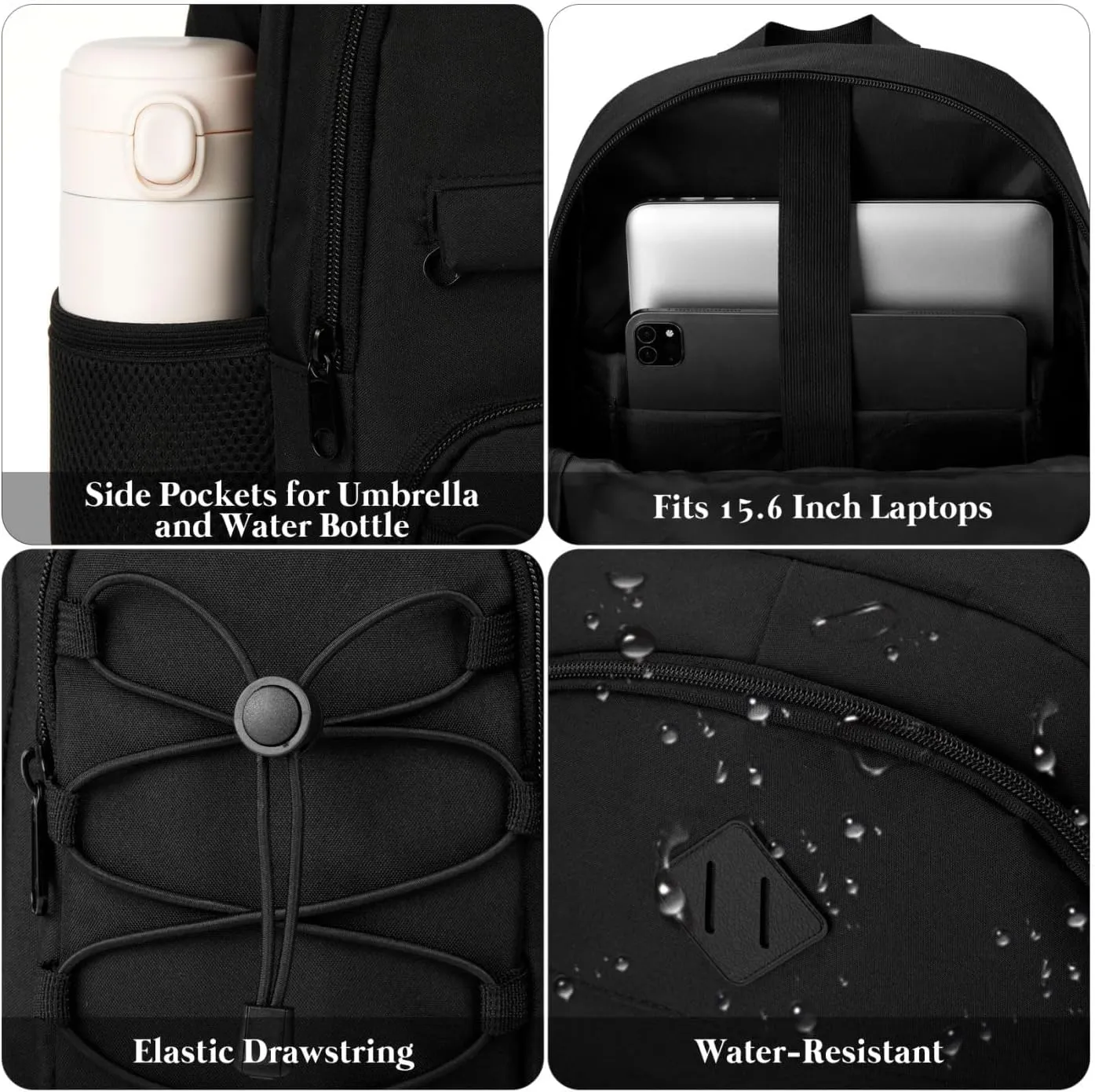 Black Backpack for Women,High School Bookbag Backpack Men for Travel College,Middle School Bag for Teens Girls Boys