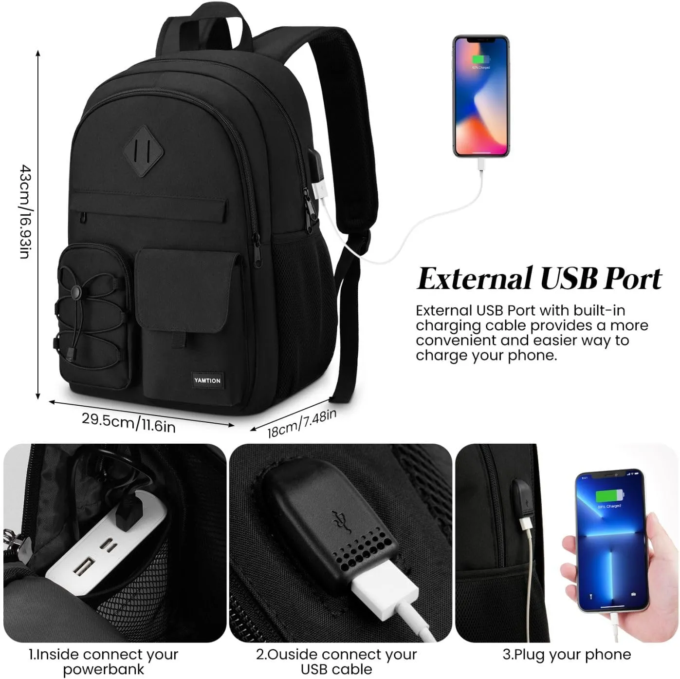 Black Backpack for Women,High School Bookbag Backpack Men for Travel College,Middle School Bag for Teens Girls Boys