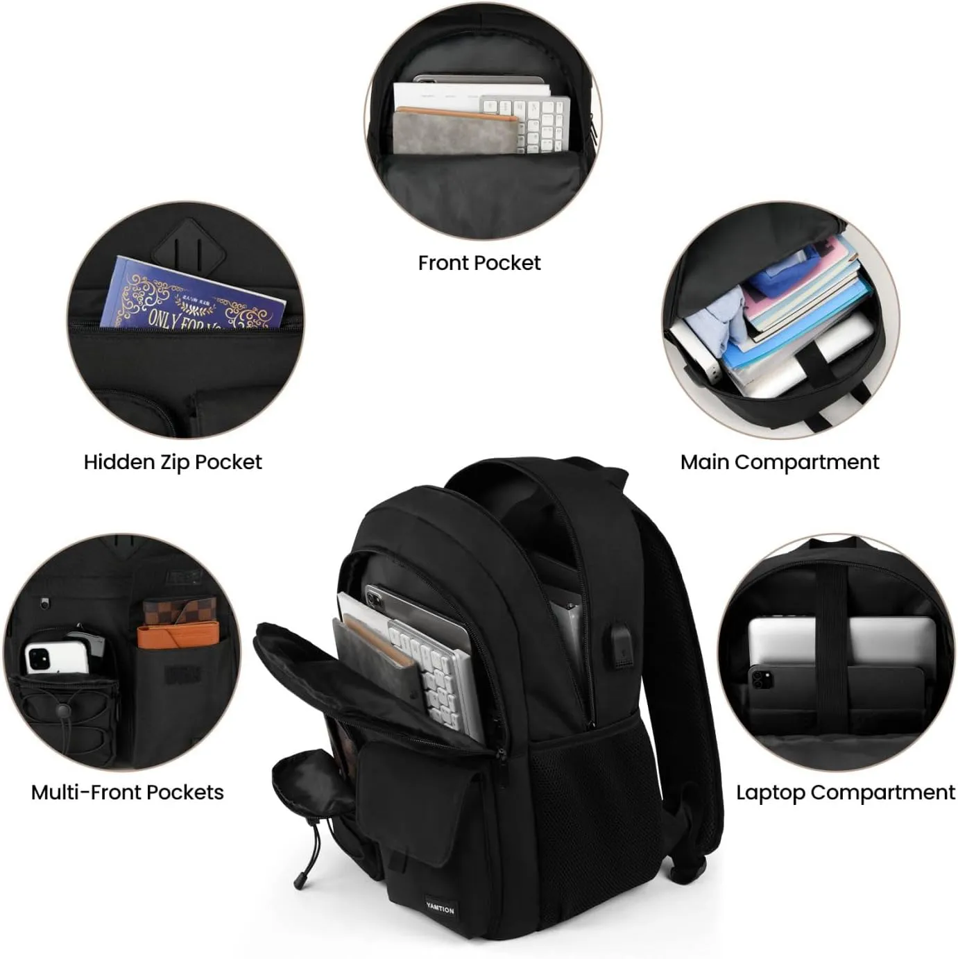 Black Backpack for Women,High School Bookbag Backpack Men for Travel College,Middle School Bag for Teens Girls Boys