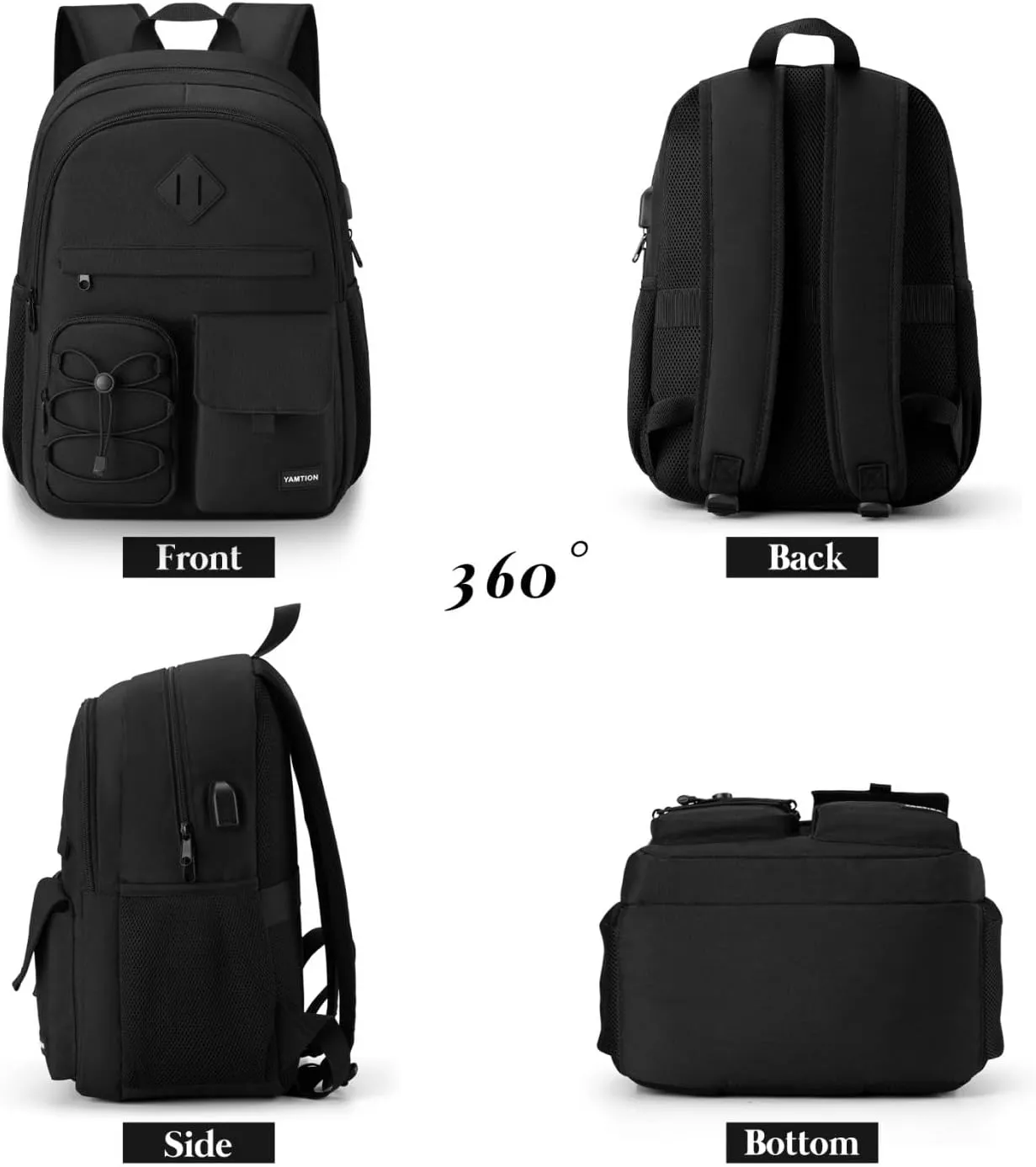 Black Backpack for Women,High School Bookbag Backpack Men for Travel College,Middle School Bag for Teens Girls Boys