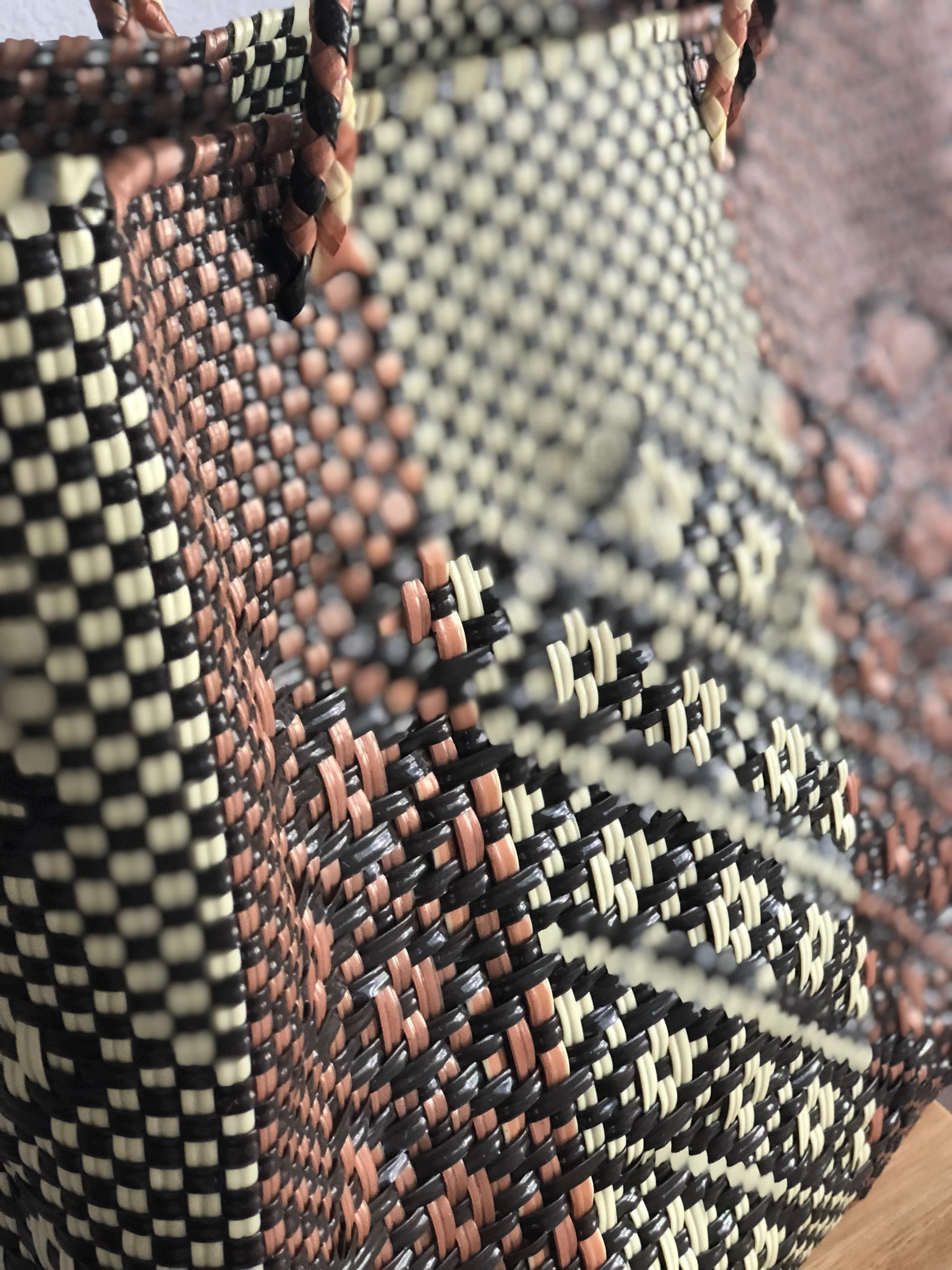 Black, Brown and Beige Woven Tote