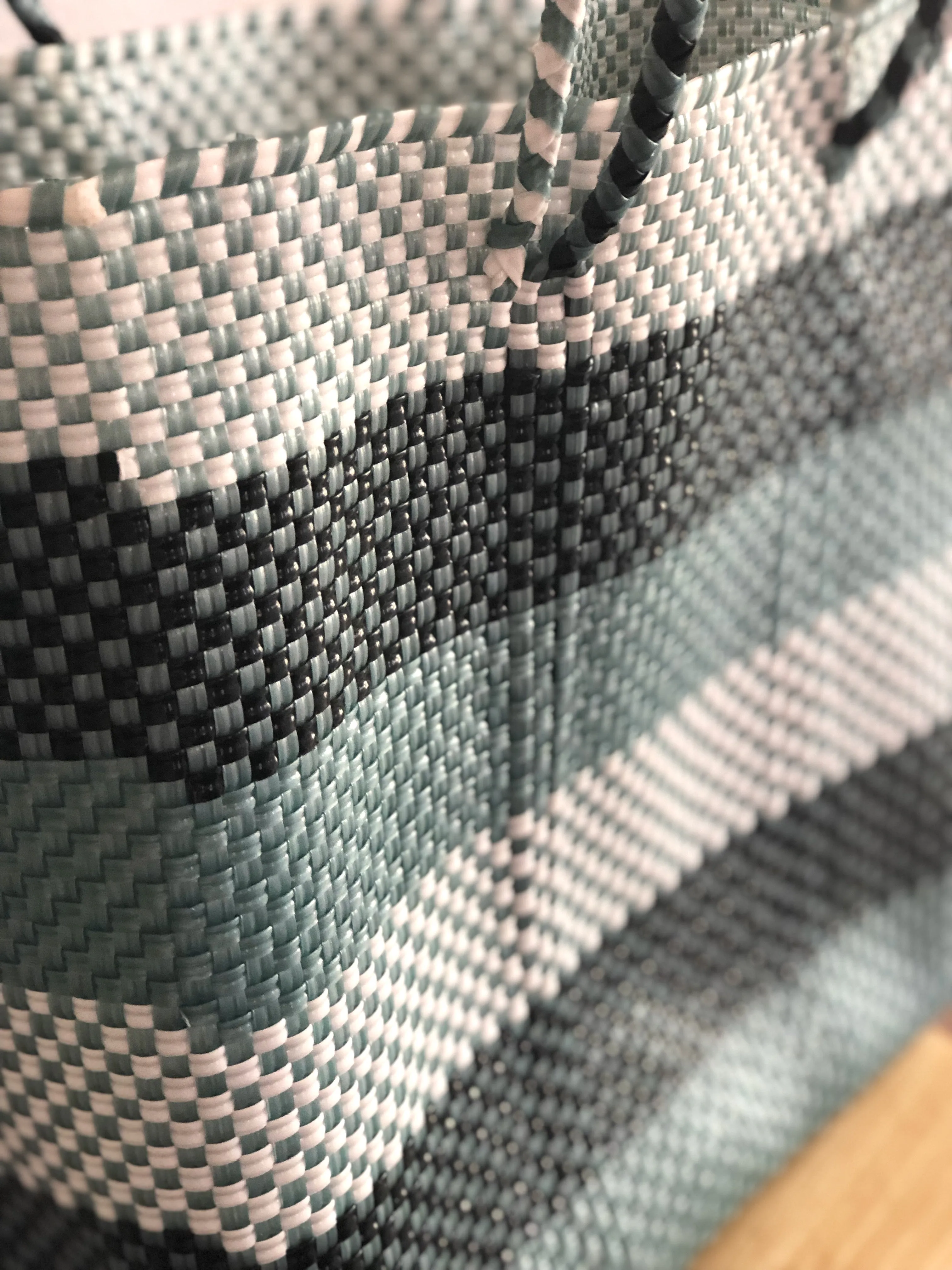 Black, Gray and Light Blue Woven Tote