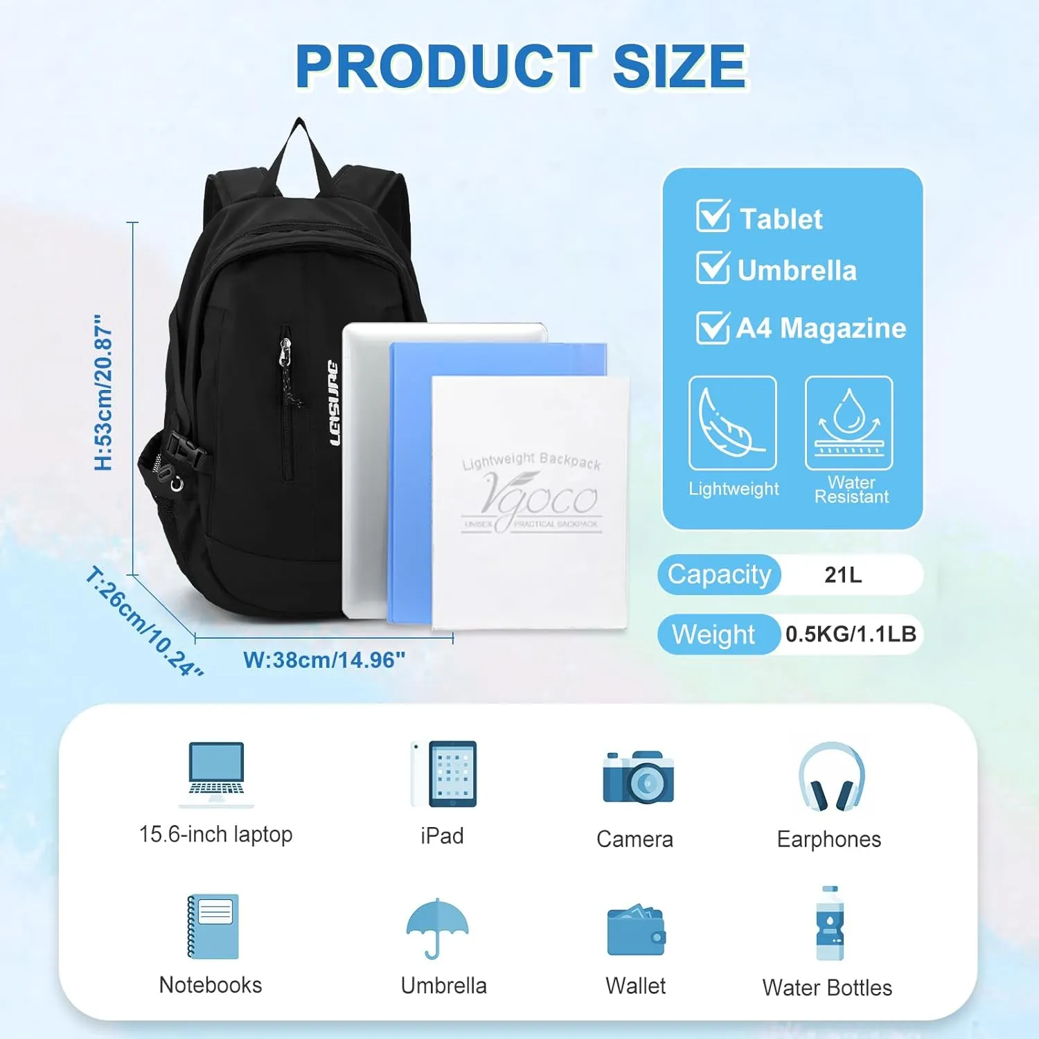 Black School Backpack for Teens Girs,College Backpacks for Women Men Water Resistant Middle Schoolbag Student Bookbag Aesthetic Backpack Work Travel Hiking Daypack