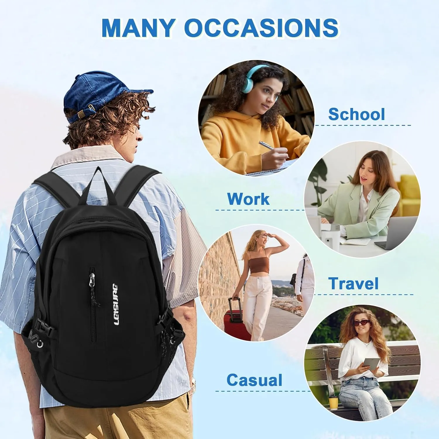 Black School Backpack for Teens Girs,College Backpacks for Women Men Water Resistant Middle Schoolbag Student Bookbag Aesthetic Backpack Work Travel Hiking Daypack