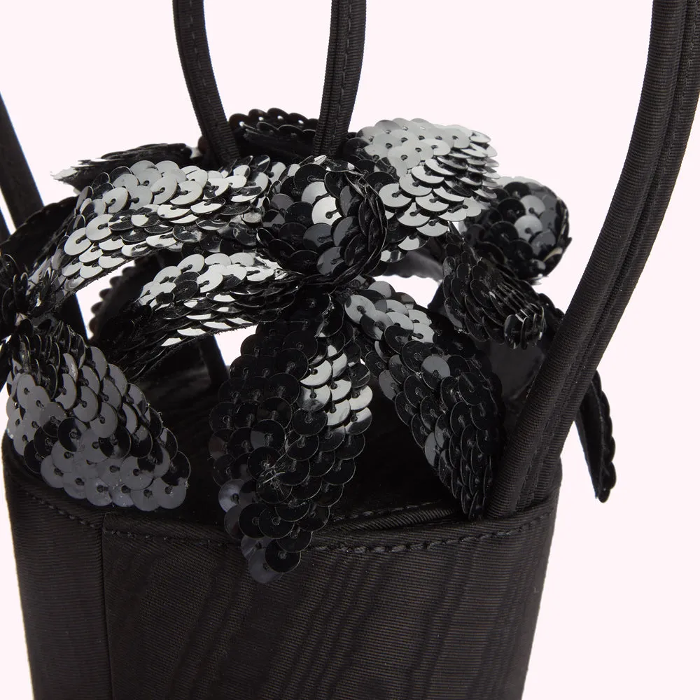 BLACK SEQUIN LILY BASKET BAG