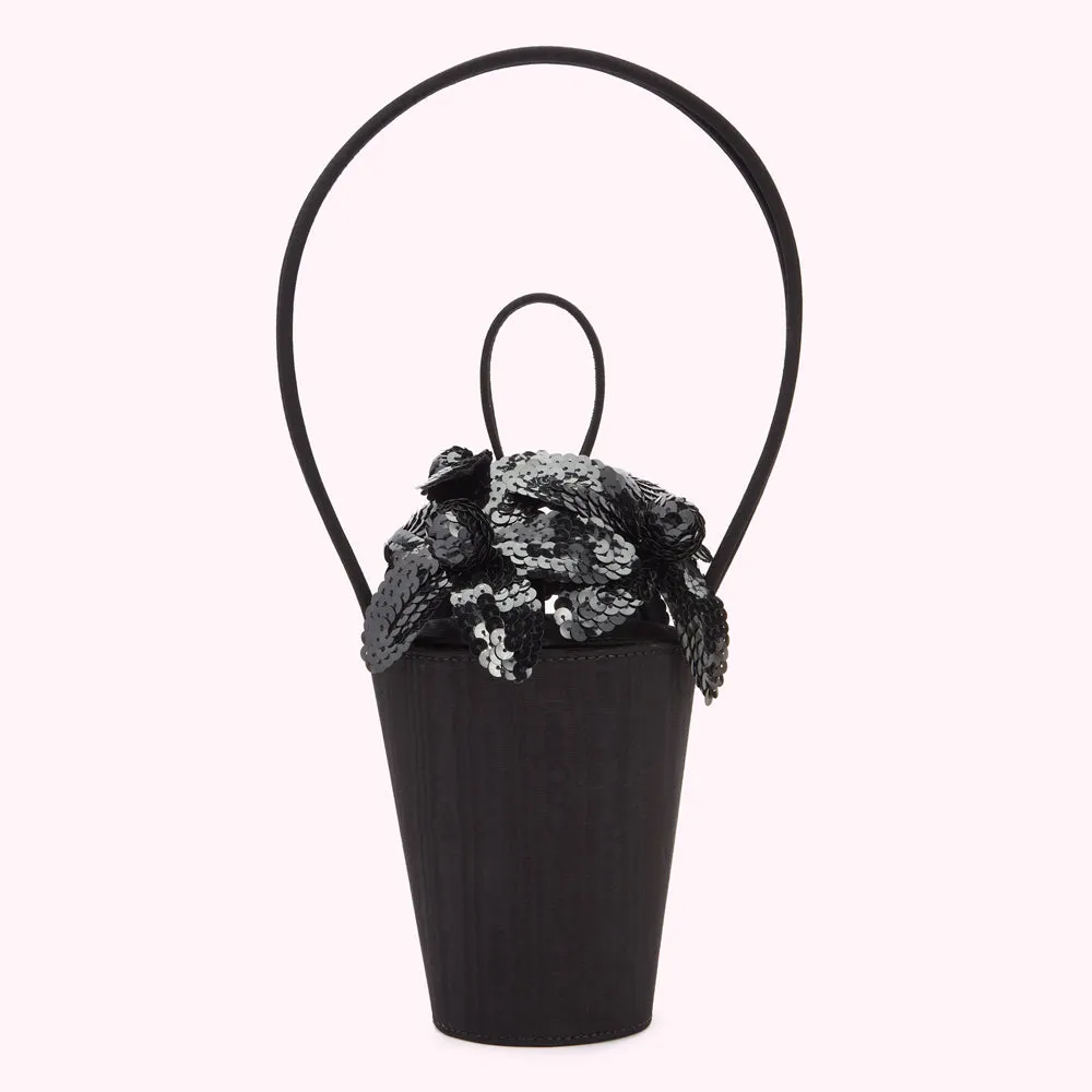 BLACK SEQUIN LILY BASKET BAG