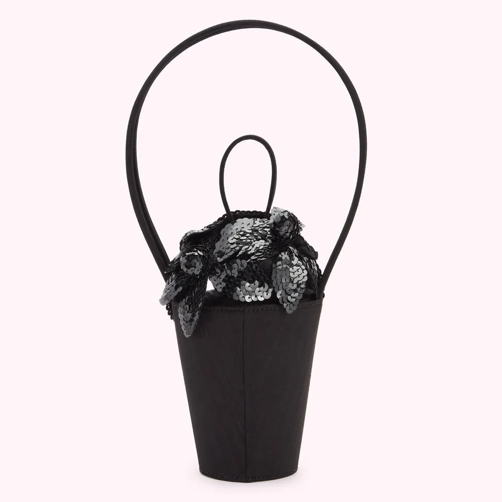 BLACK SEQUIN LILY BASKET BAG