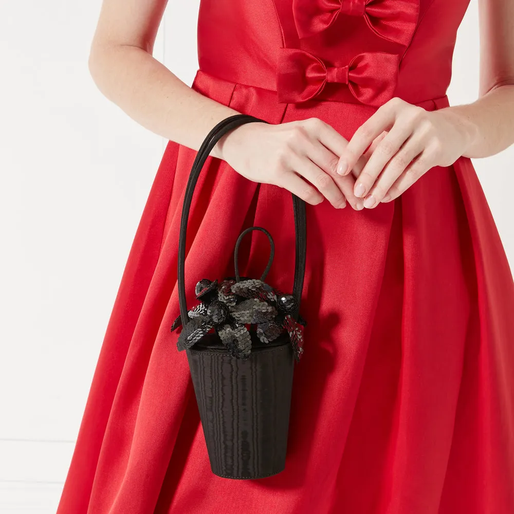 BLACK SEQUIN LILY BASKET BAG