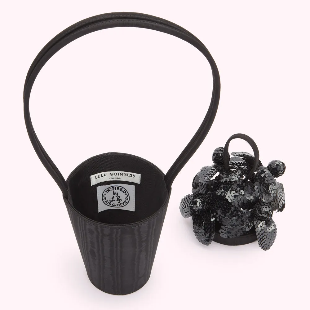 BLACK SEQUIN LILY BASKET BAG