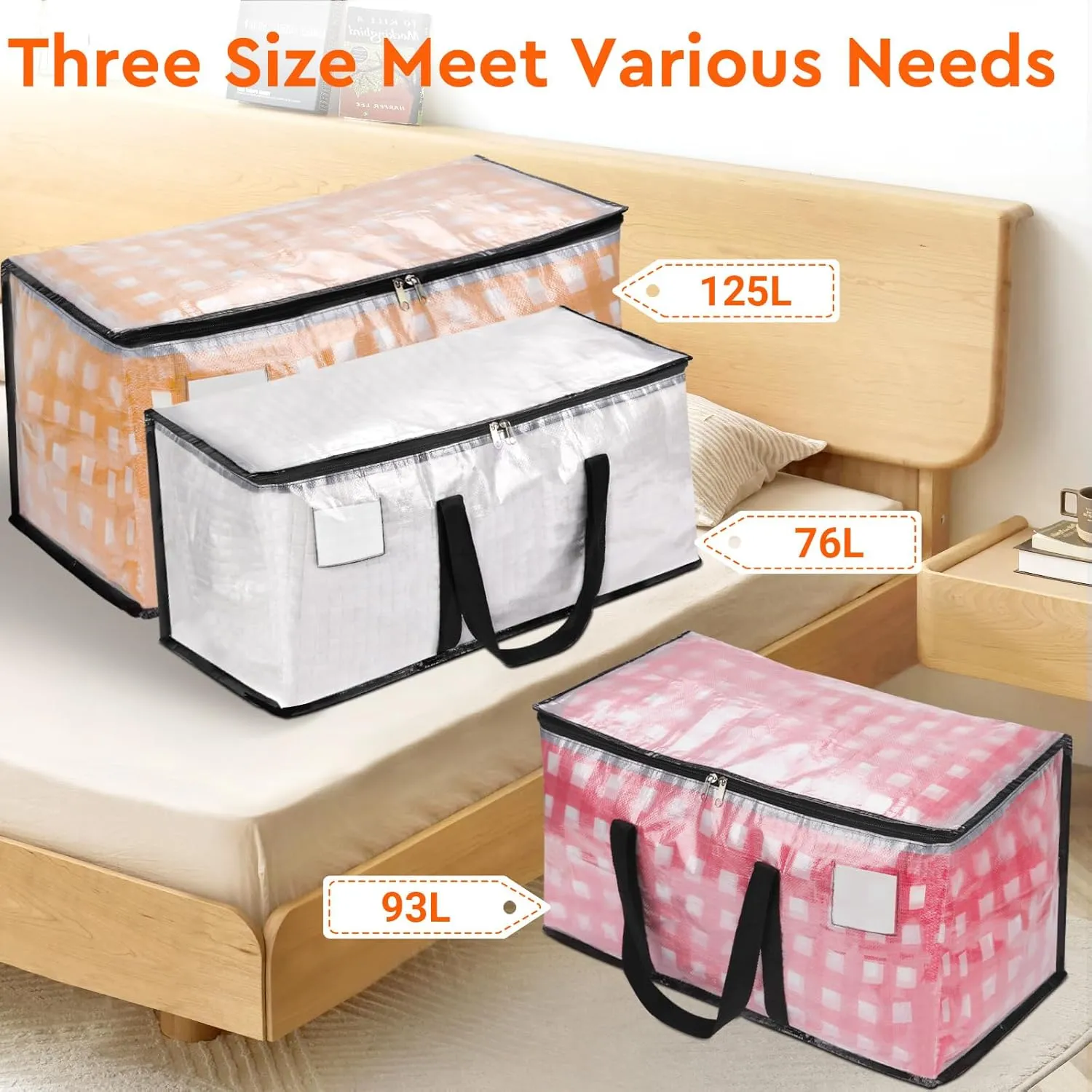 BlissTotes Moving Bags, 6-Pack Storage Bags, Heavy Duty Extra Large Bags, Moving Totes, Clear moving Bag, Reinforced Handles & Tag Pocket (125L)