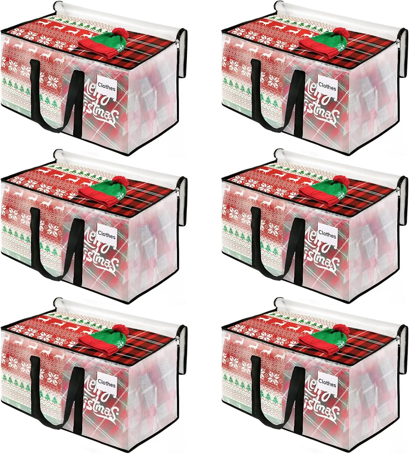 BlissTotes Moving Bags, 6-Pack Storage Bags, Heavy Duty Extra Large Bags, Moving Totes, Clear moving Bag, Reinforced Handles & Tag Pocket (125L)