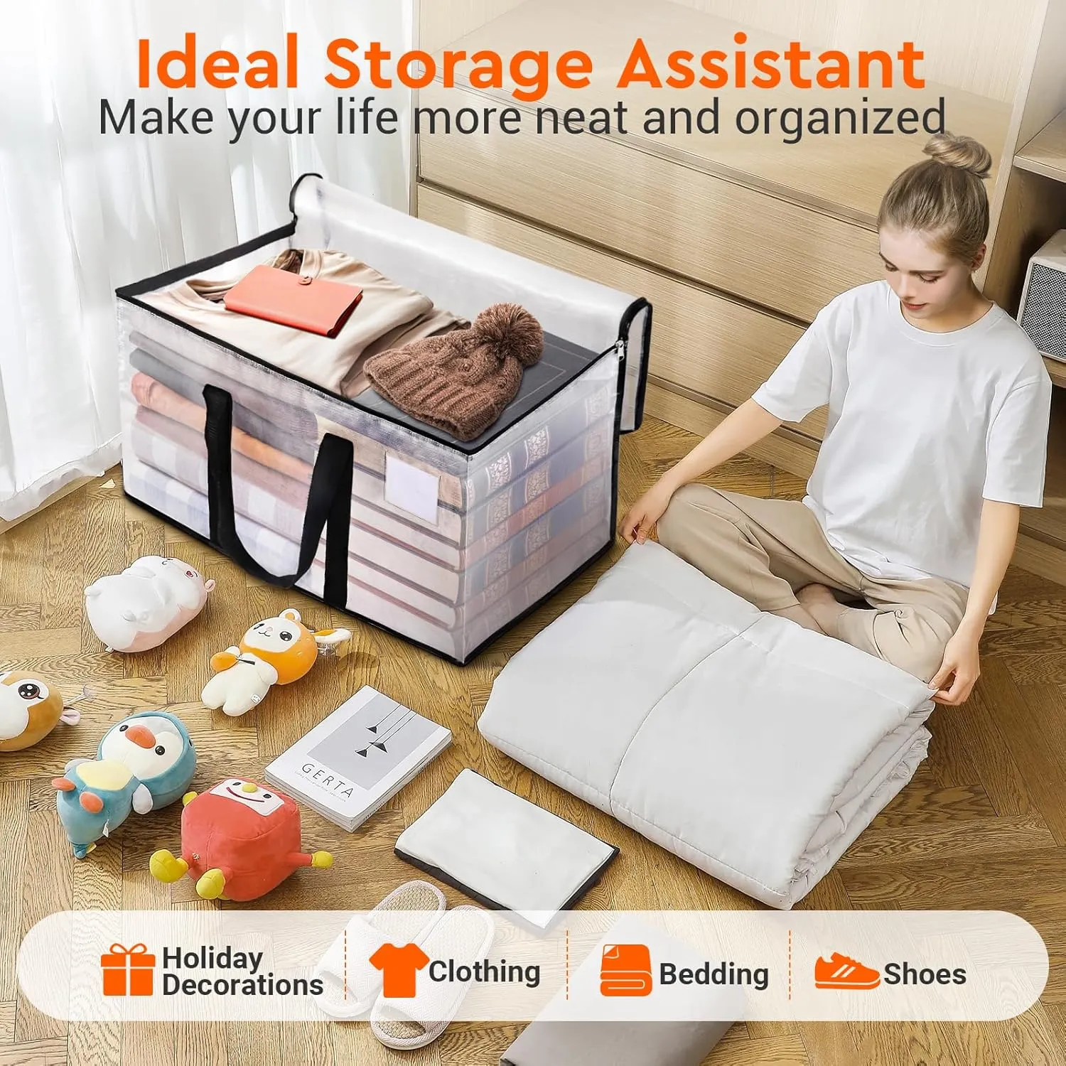BlissTotes Moving Bags, 6-Pack Storage Bags, Heavy Duty Extra Large Bags, Moving Totes, Clear moving Bag, Reinforced Handles & Tag Pocket (125L)