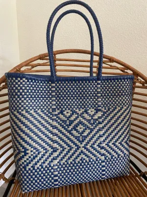 Blue and Gray Woven Tote