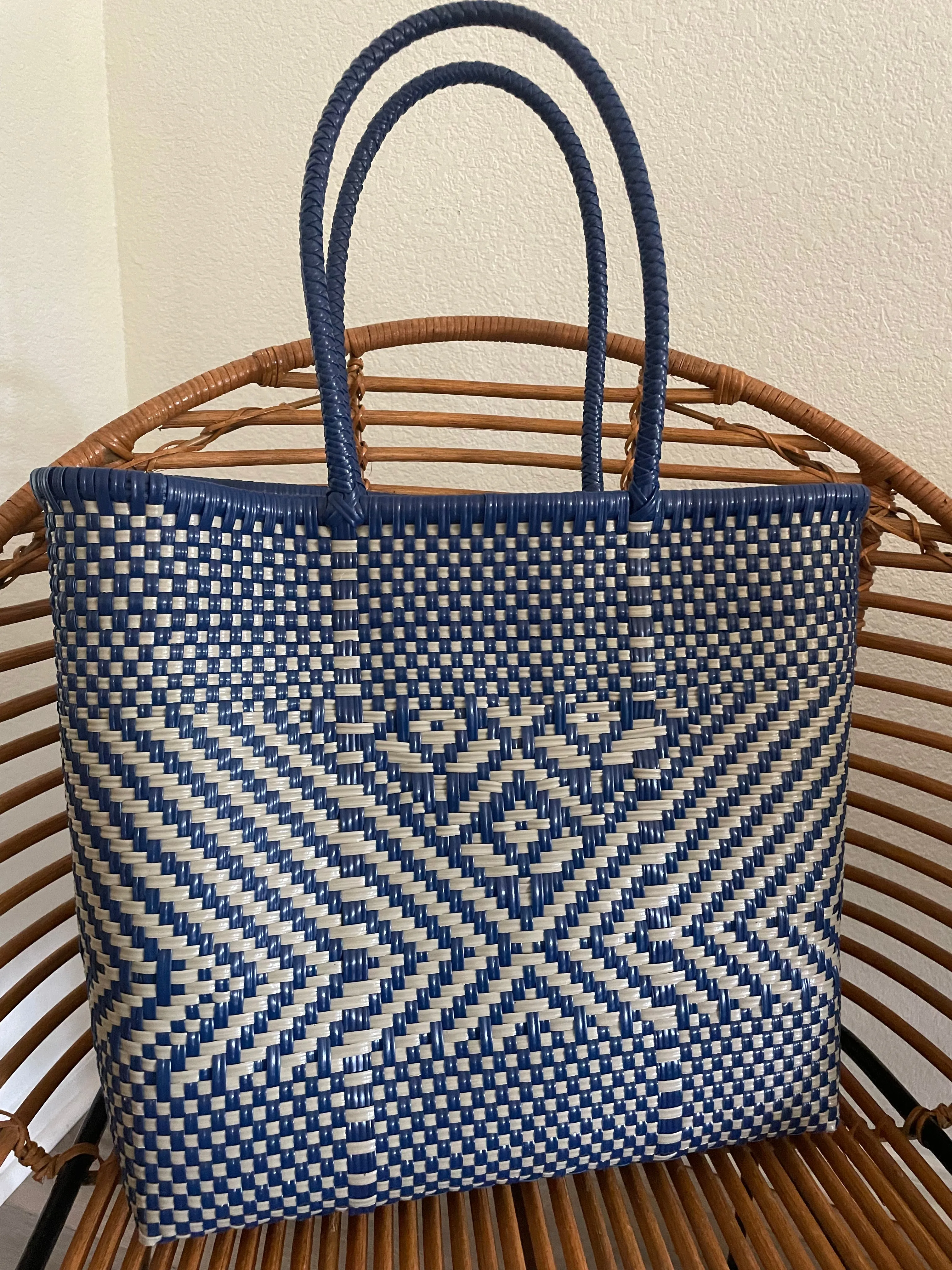 Blue and Gray Woven Tote