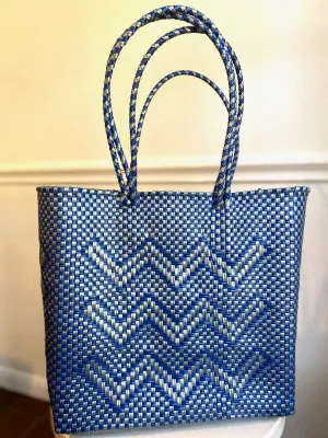 Blue and Silver Woven Tote