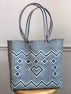 Blue and White Woven Tote