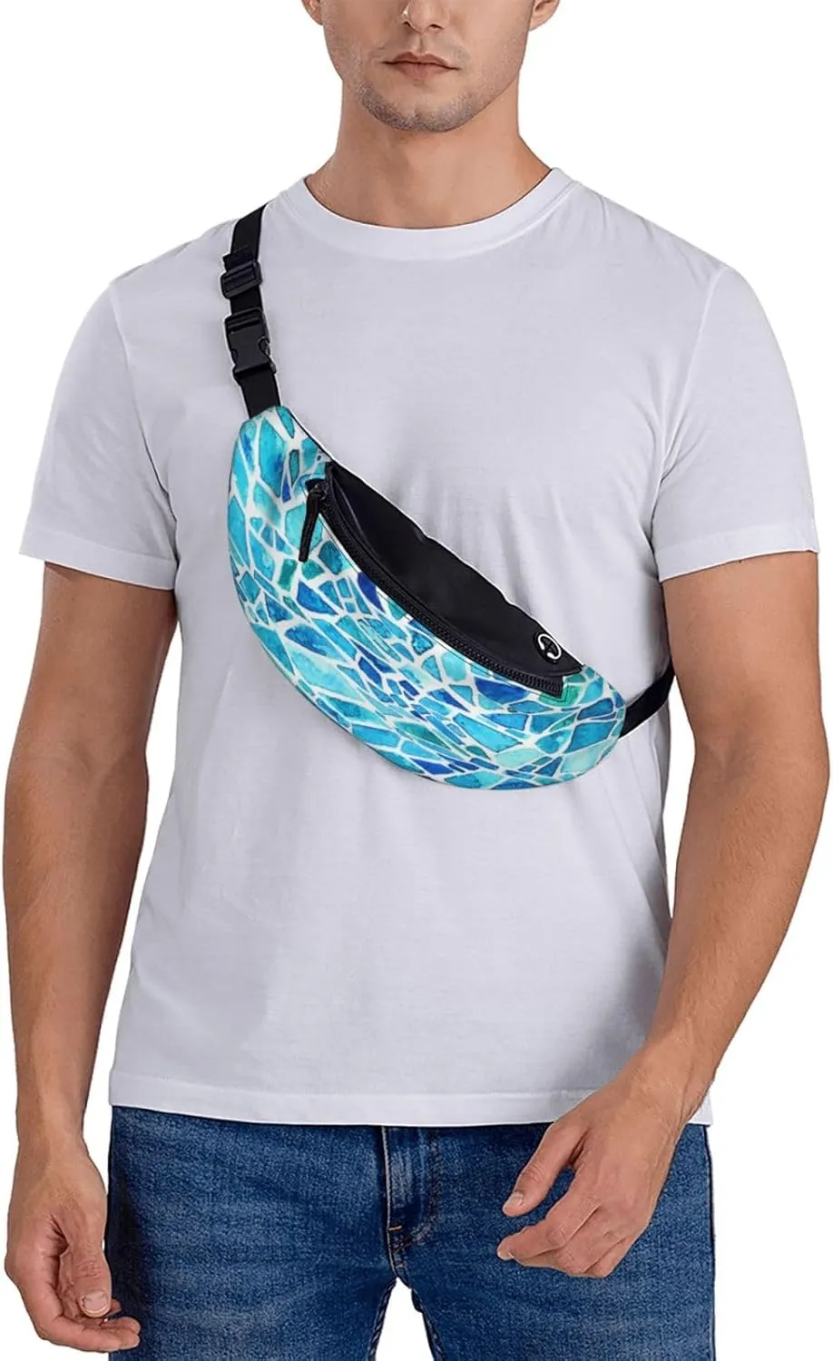 Blue Mosaic Fanny Pack, Crossbody Waist Packs for Women Men Waist Bags with Adjustable Strap for Travel Running Hiking Sport