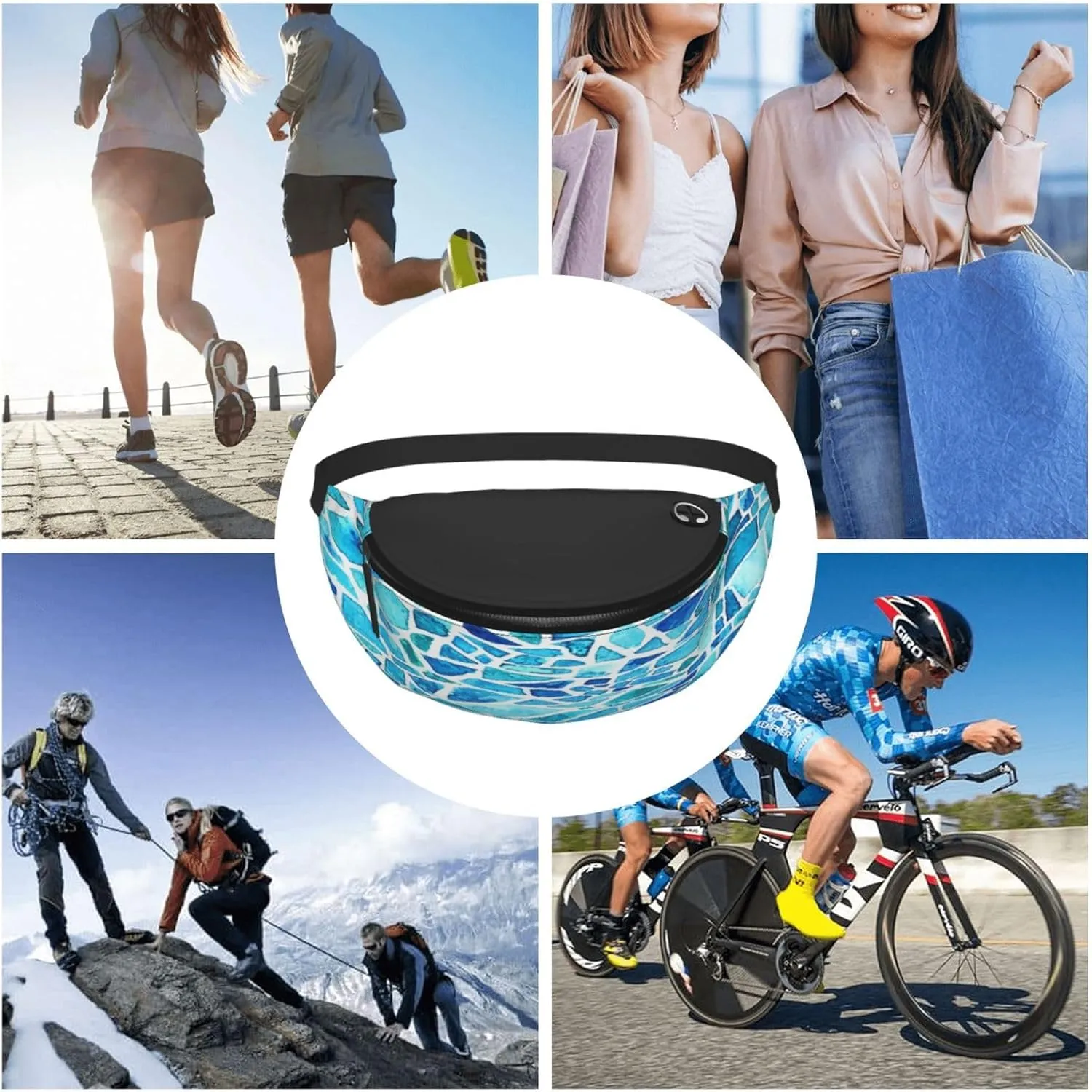 Blue Mosaic Fanny Pack, Crossbody Waist Packs for Women Men Waist Bags with Adjustable Strap for Travel Running Hiking Sport