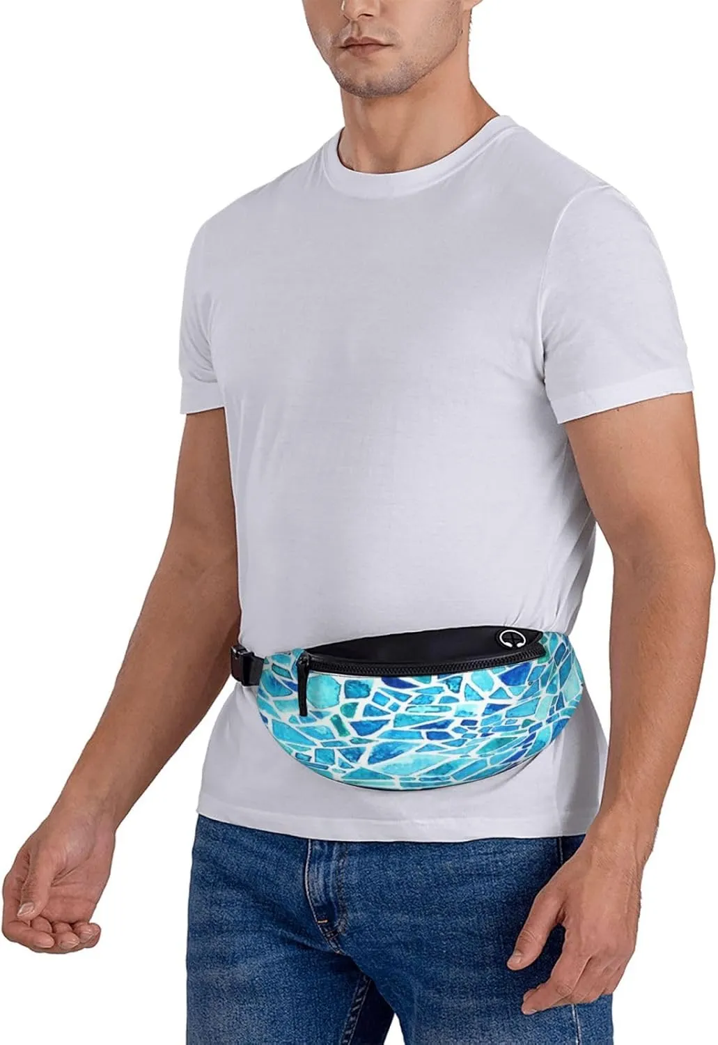 Blue Mosaic Fanny Pack, Crossbody Waist Packs for Women Men Waist Bags with Adjustable Strap for Travel Running Hiking Sport