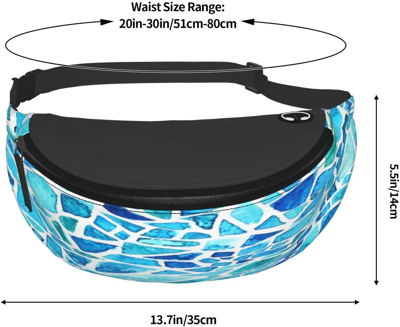 Blue Mosaic Fanny Pack, Crossbody Waist Packs for Women Men Waist Bags with Adjustable Strap for Travel Running Hiking Sport