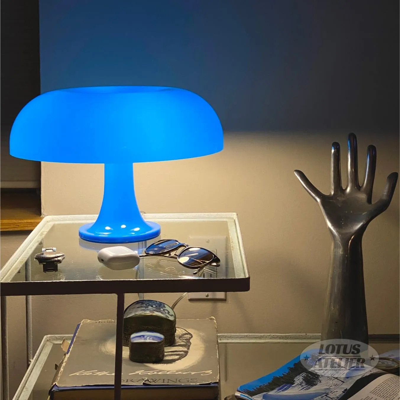 Blue Mushroom Lamp for Room Aesthetic Modern Lighting for Bedroom | Cool Retro Living Room Decor | Table Lamp Mushroom Light Home Decor