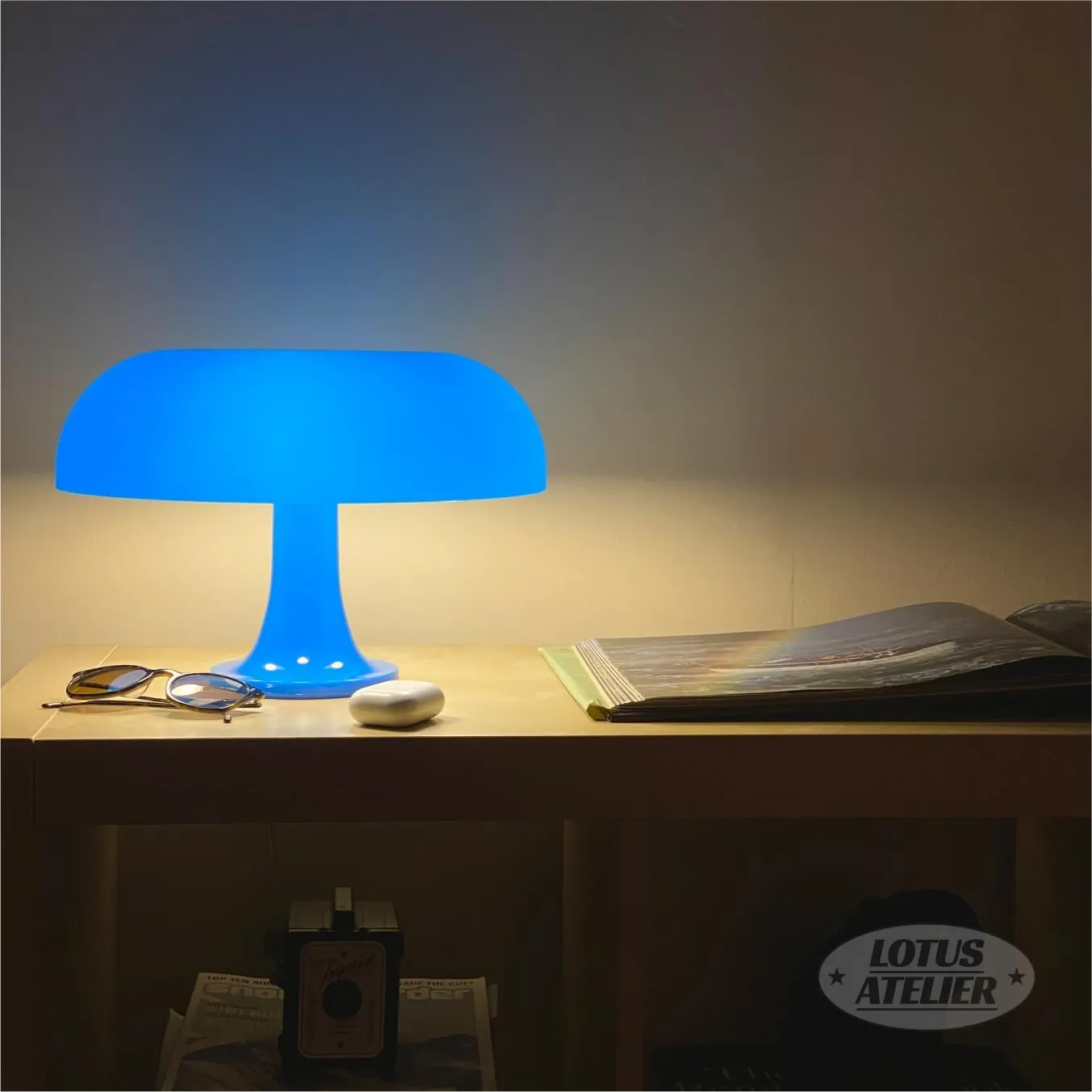 Blue Mushroom Lamp for Room Aesthetic Modern Lighting for Bedroom | Cool Retro Living Room Decor | Table Lamp Mushroom Light Home Decor