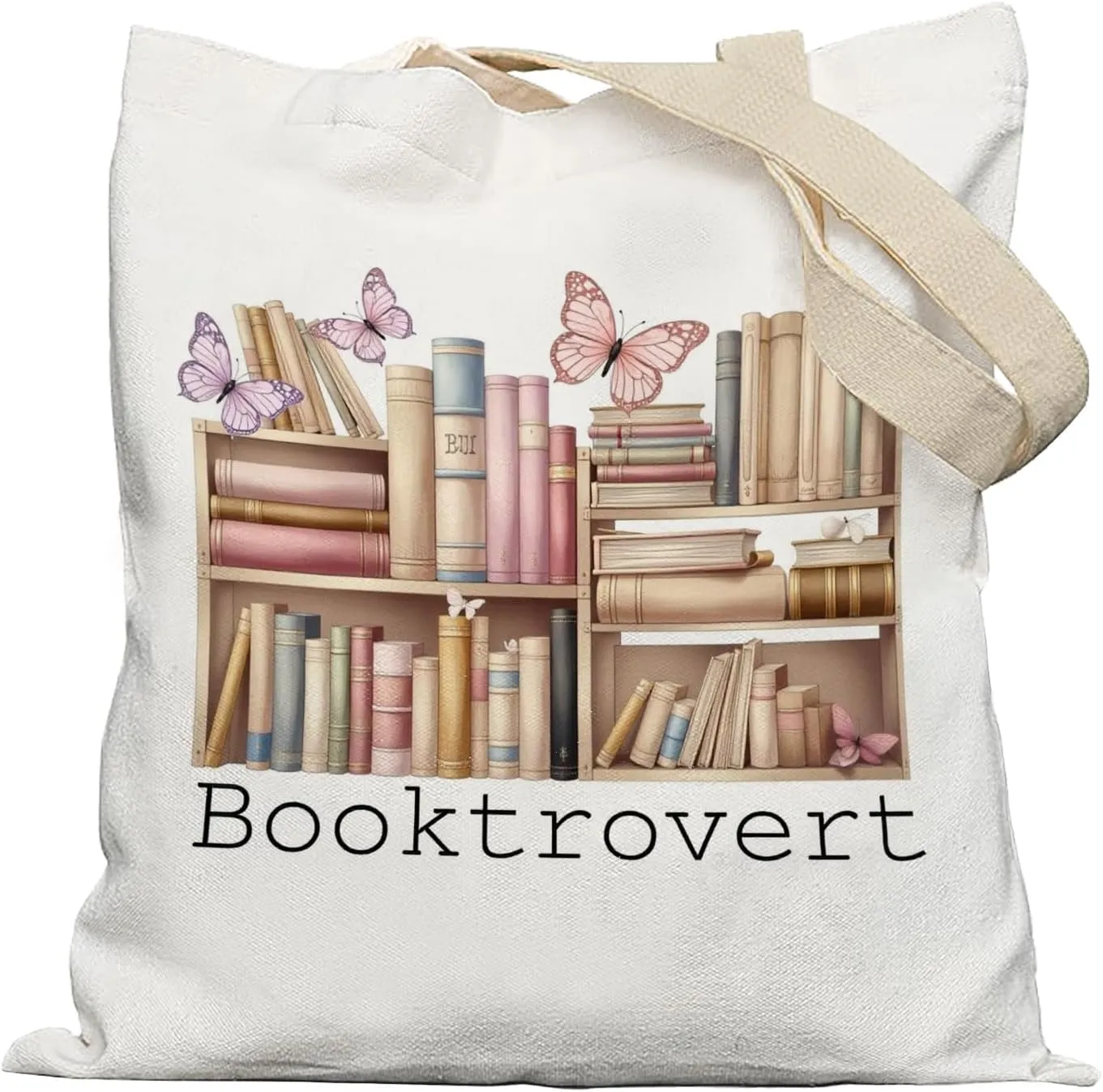 Booktrovert Library Tote, Book Lover Gifts for Women, Gifts for Readers Librarians, Reusable Grocery Bags Shopping Bags