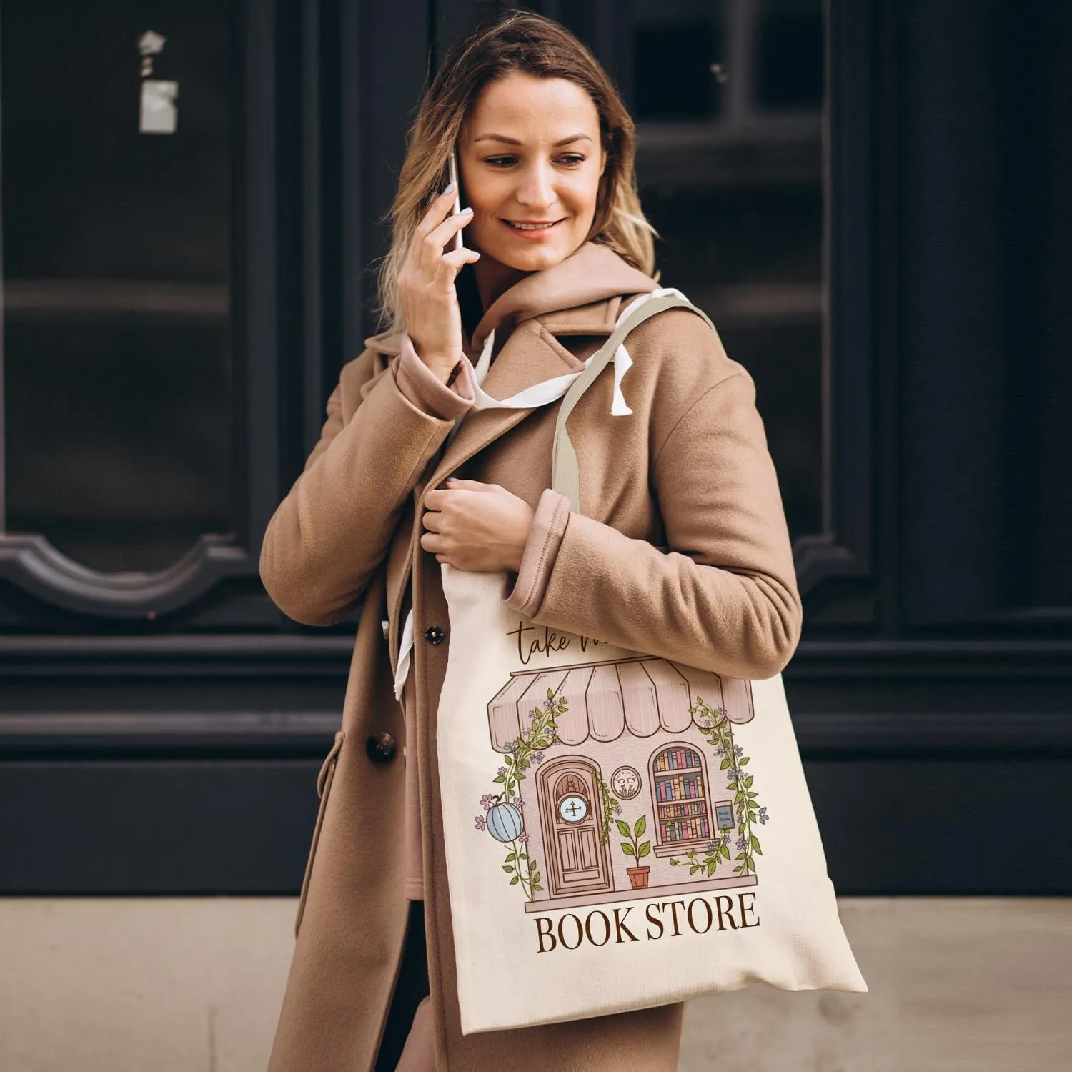 Booktrovert Library Tote, Book Lover Gifts for Women, Gifts for Readers Librarians, Reusable Grocery Bags Shopping Bags