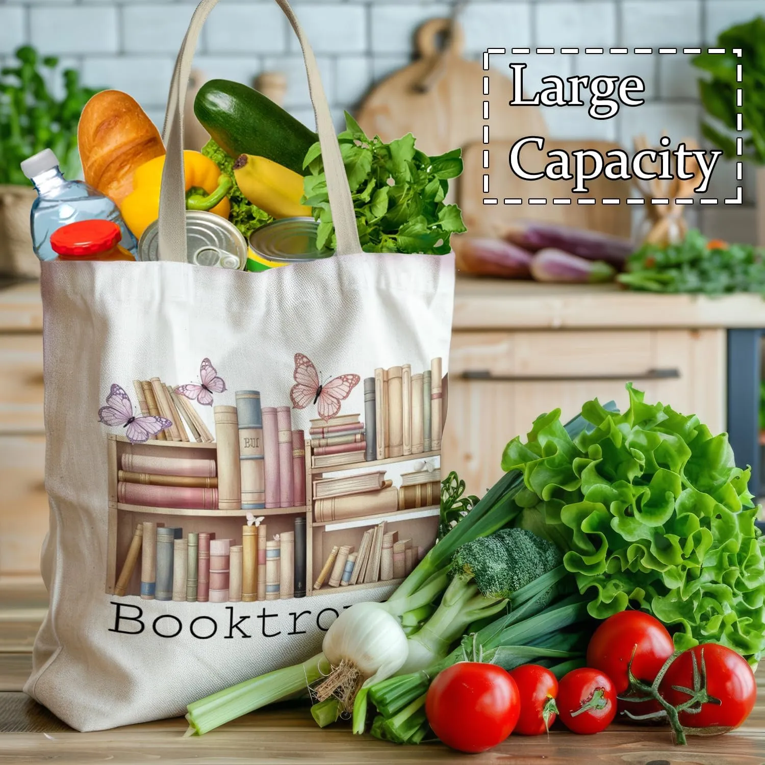 Booktrovert Library Tote, Book Lover Gifts for Women, Gifts for Readers Librarians, Reusable Grocery Bags Shopping Bags