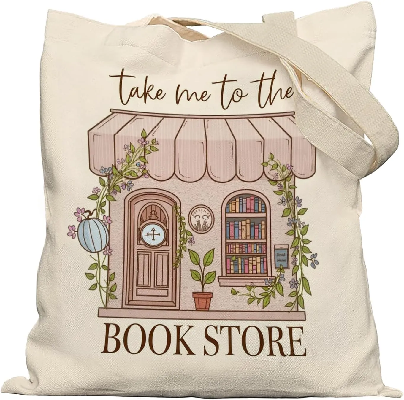 Booktrovert Library Tote, Book Lover Gifts for Women, Gifts for Readers Librarians, Reusable Grocery Bags Shopping Bags