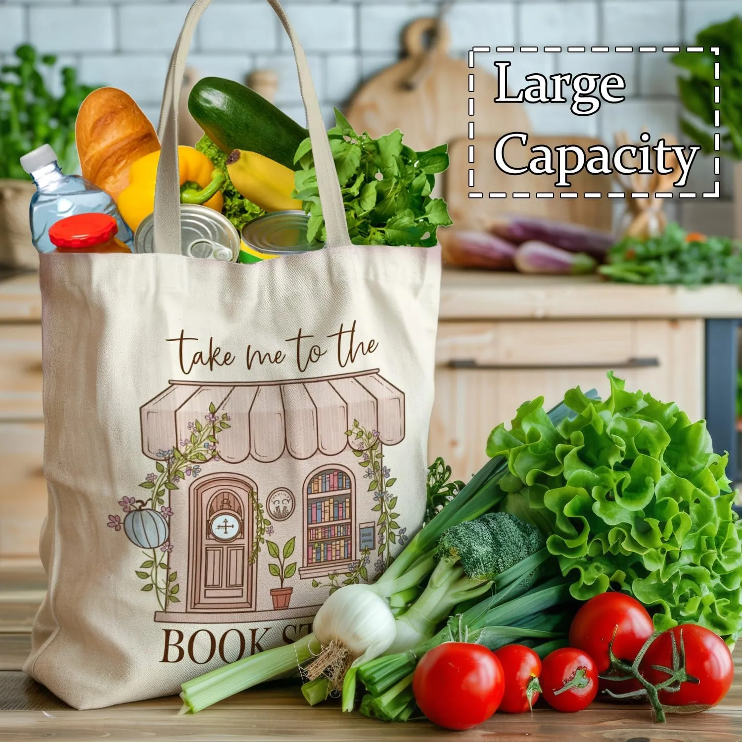 Booktrovert Library Tote, Book Lover Gifts for Women, Gifts for Readers Librarians, Reusable Grocery Bags Shopping Bags