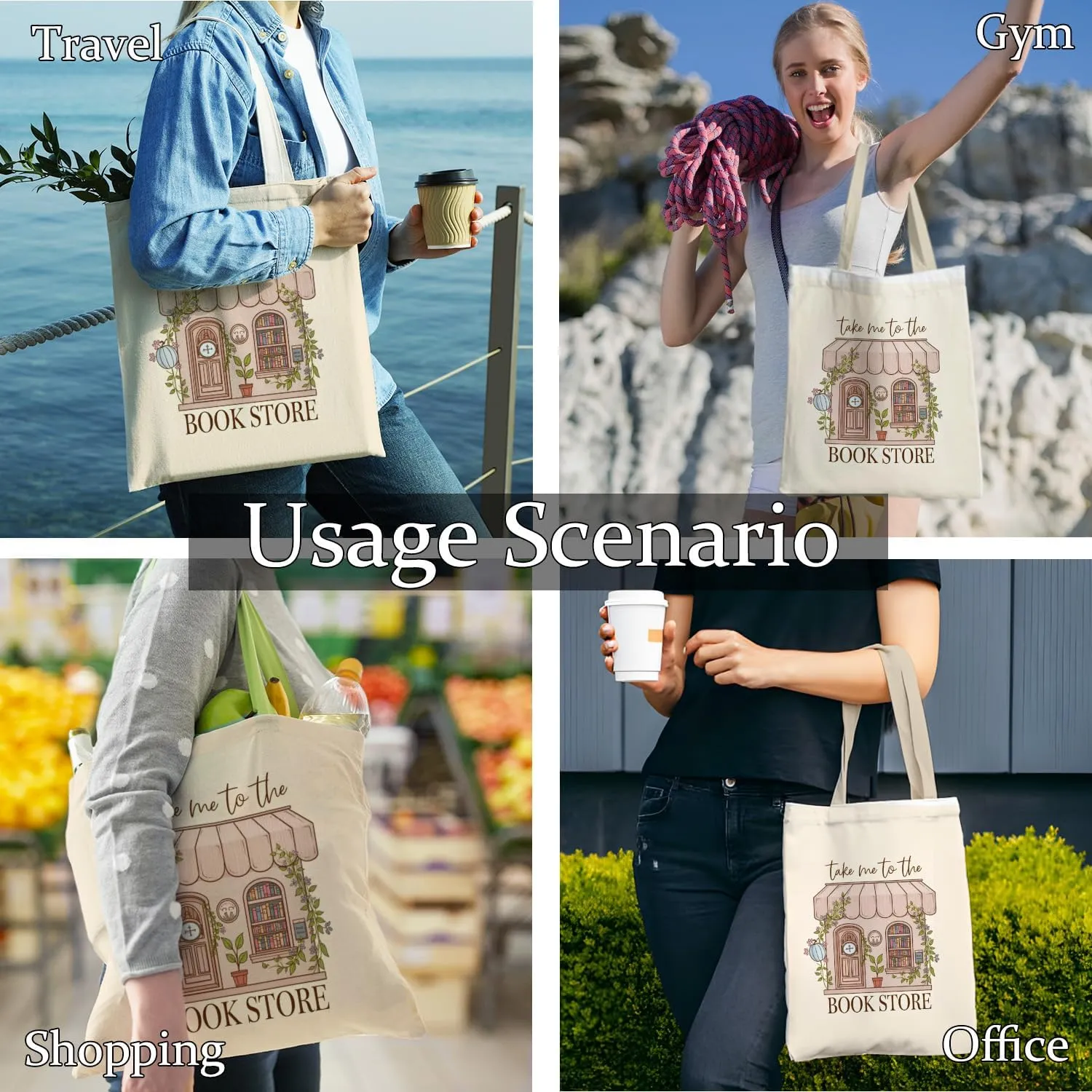 Booktrovert Library Tote, Book Lover Gifts for Women, Gifts for Readers Librarians, Reusable Grocery Bags Shopping Bags