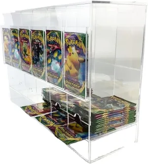 Booster Pack Dispenser Compatible with Pokemon and Other TCGS | Super Configurable Acrylic Display | Fits Entire Booster Box (6 Slot)