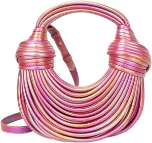 Bread Crossbody Bag for Women, Trendy Woven Clutch Purse Small Top Handle Leather Handbag Hand-Woven Noodles Satchel Bag
