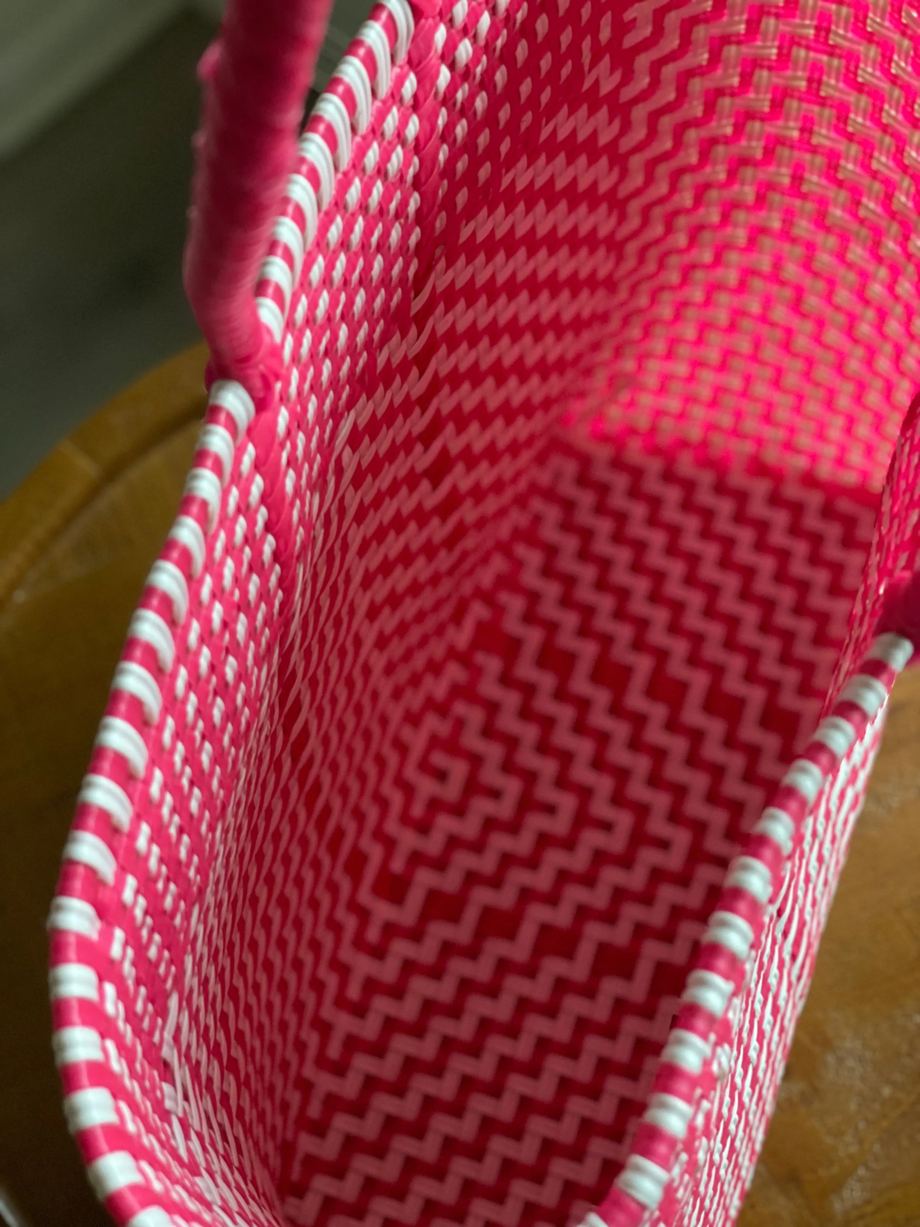 Bright Pink and White Woven Tote