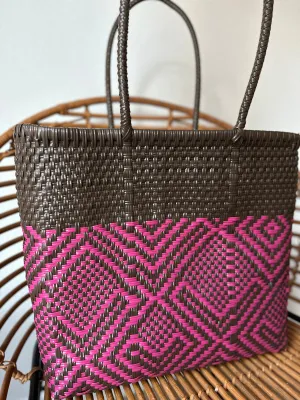Brown and Magenta Woven Tote