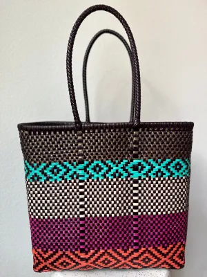Brown, Magenta, Turquoise, Cream and Orange Woven Tote