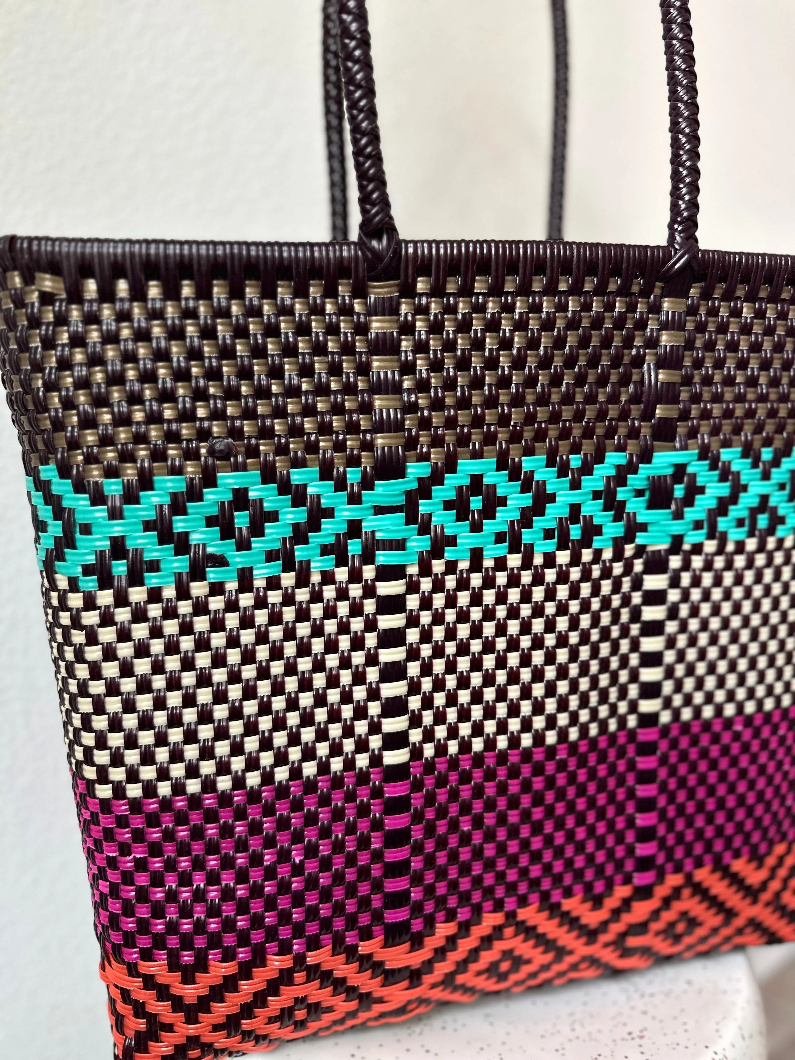 Brown, Magenta, Turquoise, Cream and Orange Woven Tote