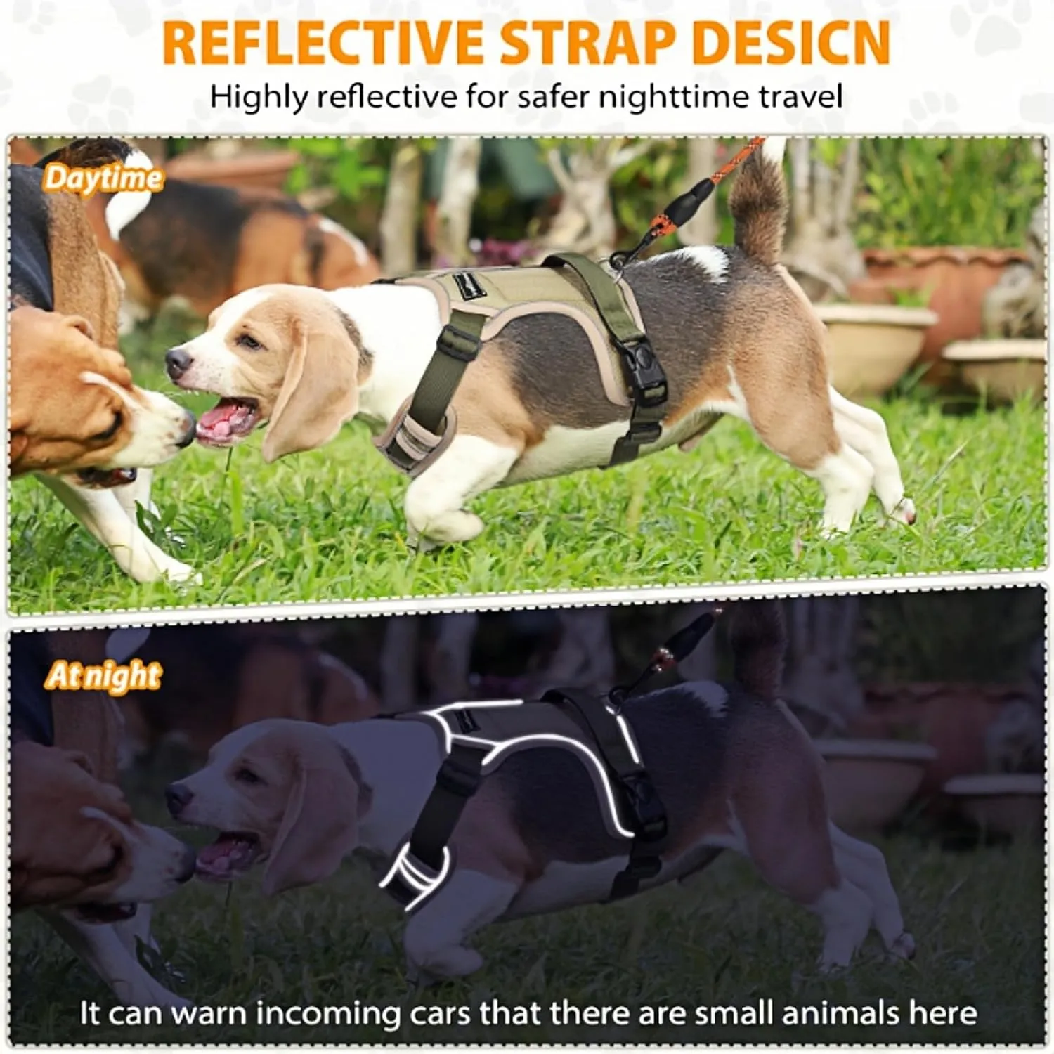 Brown No Pull Dog Harness Medium Size Dog Walking Harness,Reflective Oxford Service Vest and Easy Control Handle Adjustable & Comfortable Soft Padded No Choke Dog Harness