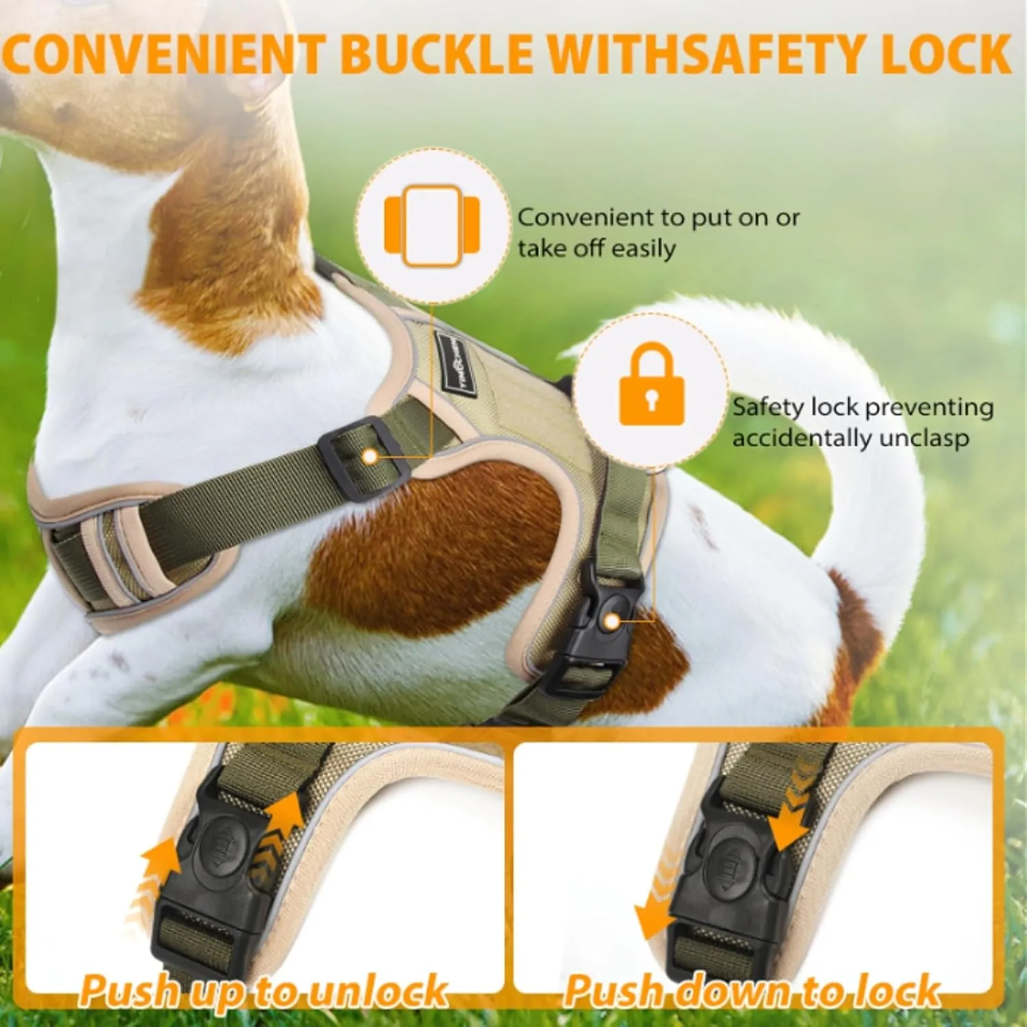 Brown No Pull Dog Harness Medium Size Dog Walking Harness,Reflective Oxford Service Vest and Easy Control Handle Adjustable & Comfortable Soft Padded No Choke Dog Harness