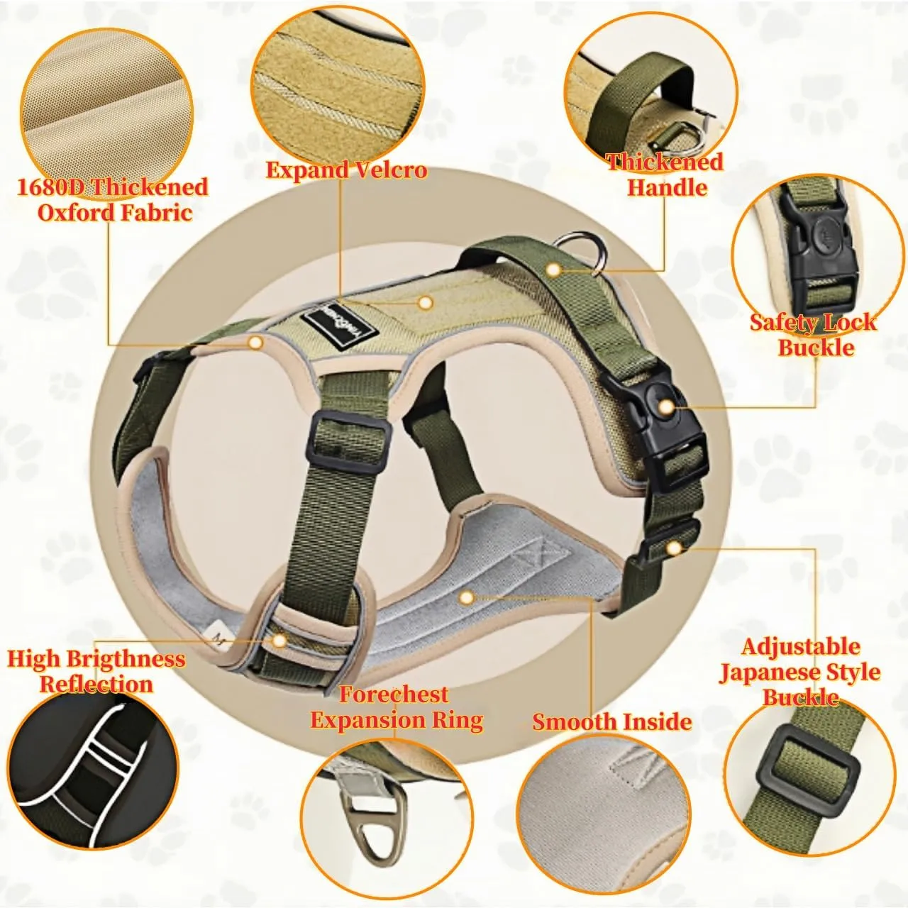 Brown No Pull Dog Harness Medium Size Dog Walking Harness,Reflective Oxford Service Vest and Easy Control Handle Adjustable & Comfortable Soft Padded No Choke Dog Harness