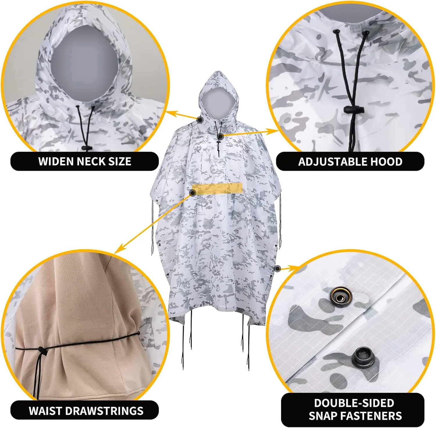 Camo Rain Poncho, Multi Use Waterproof Rain Coat