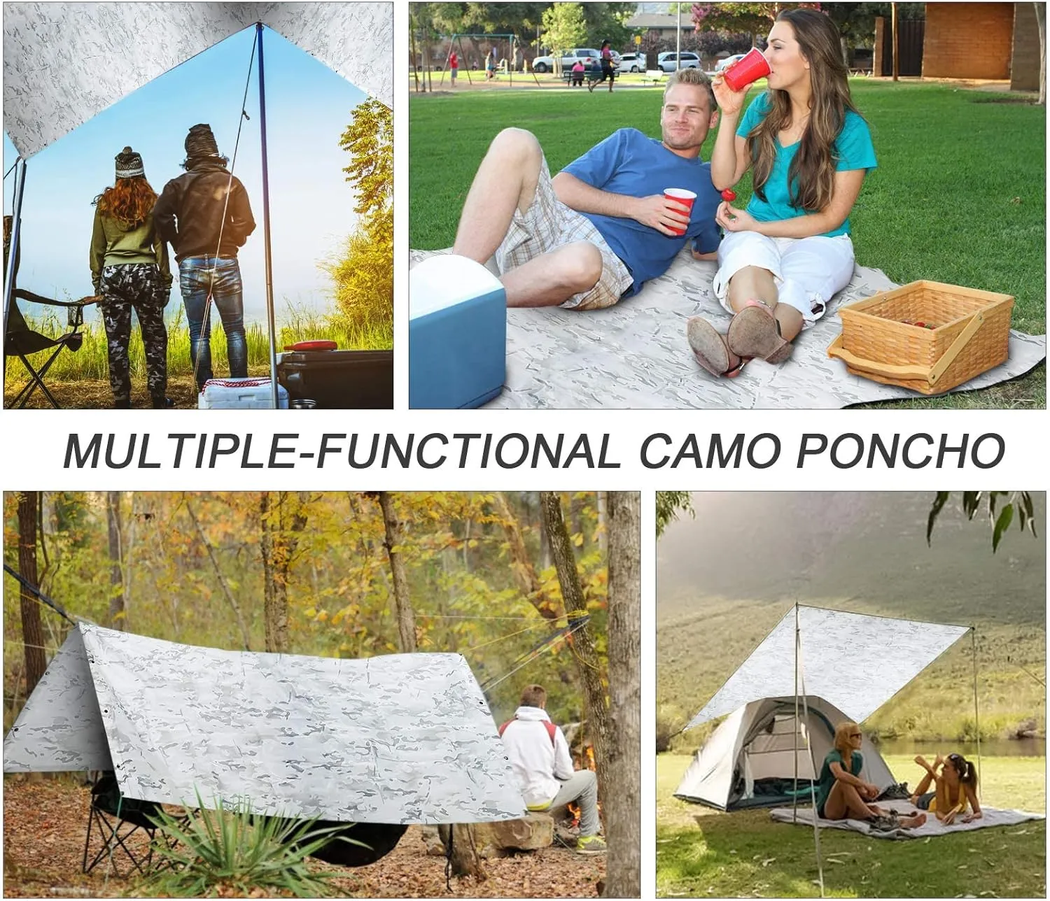 Camo Rain Poncho, Multi Use Waterproof Rain Coat
