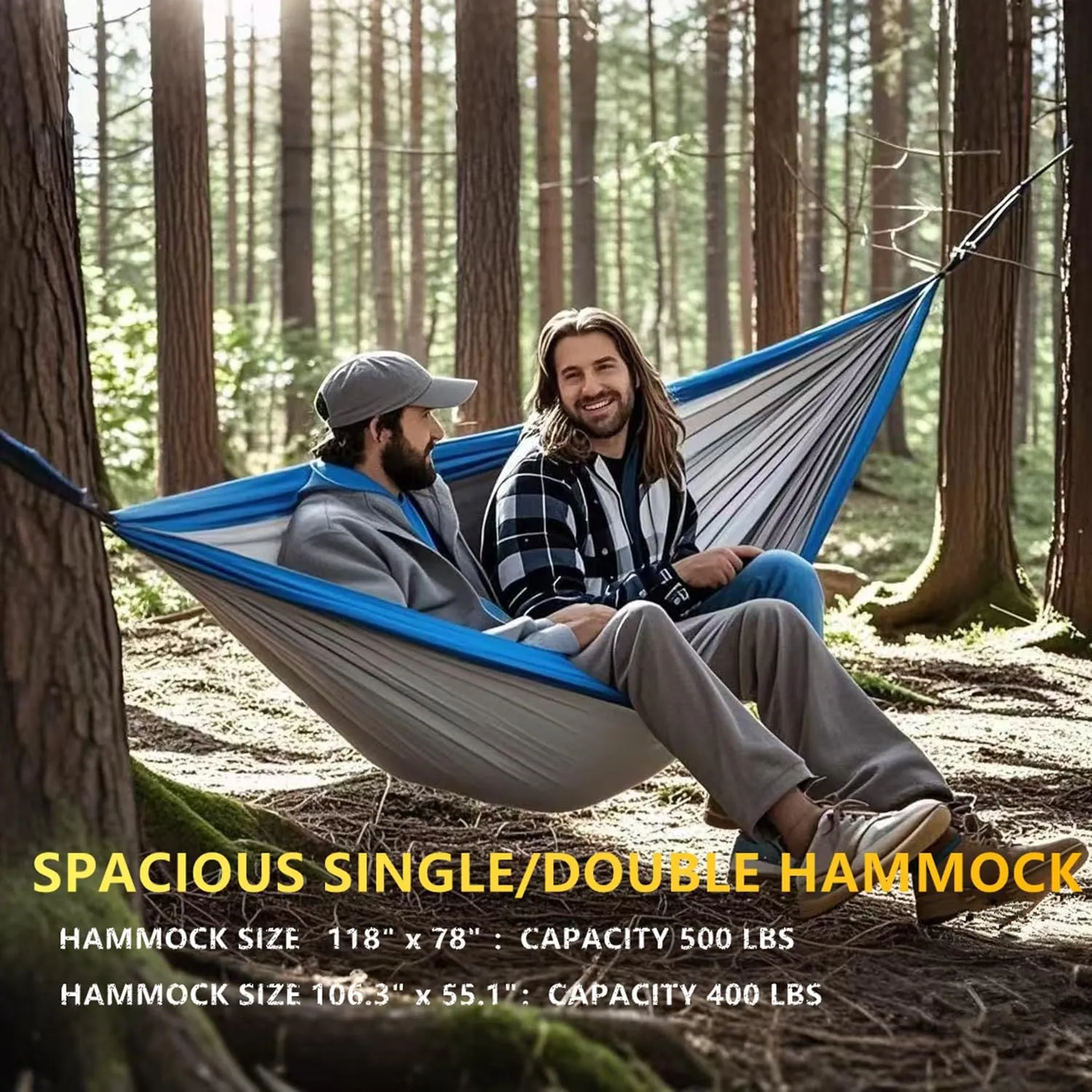 Camping Hammocks, Double & Single Hammock with Tree Straps,Portable Lightweight Parachute Nylon Camping Gear for Outside Hiking Beach Backpack Survival Travel- Up to 500lbs