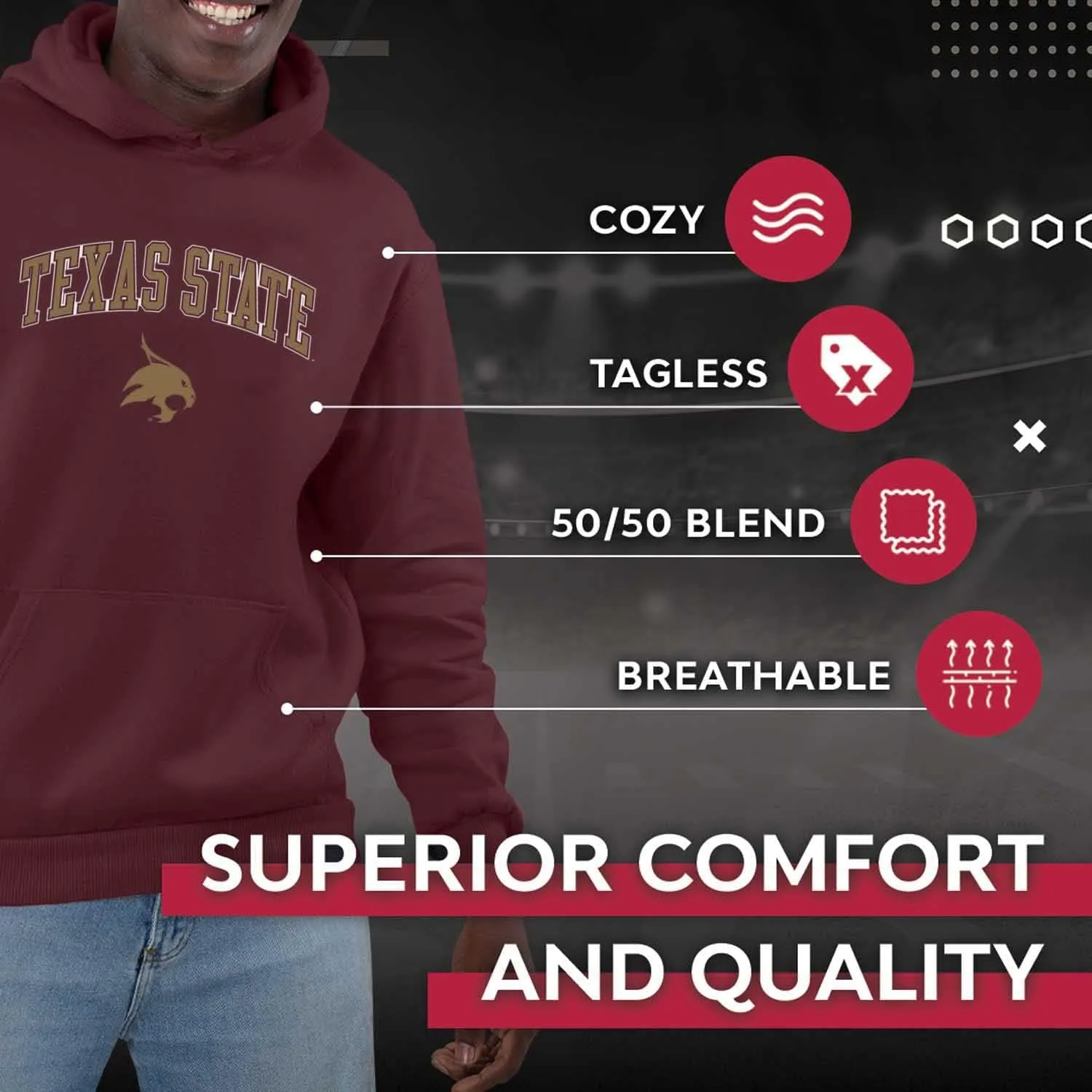 Campus Colors Long Sleeves NCAA Adult Arch & Logo Gameday Unisex Hooded Sweatshirt