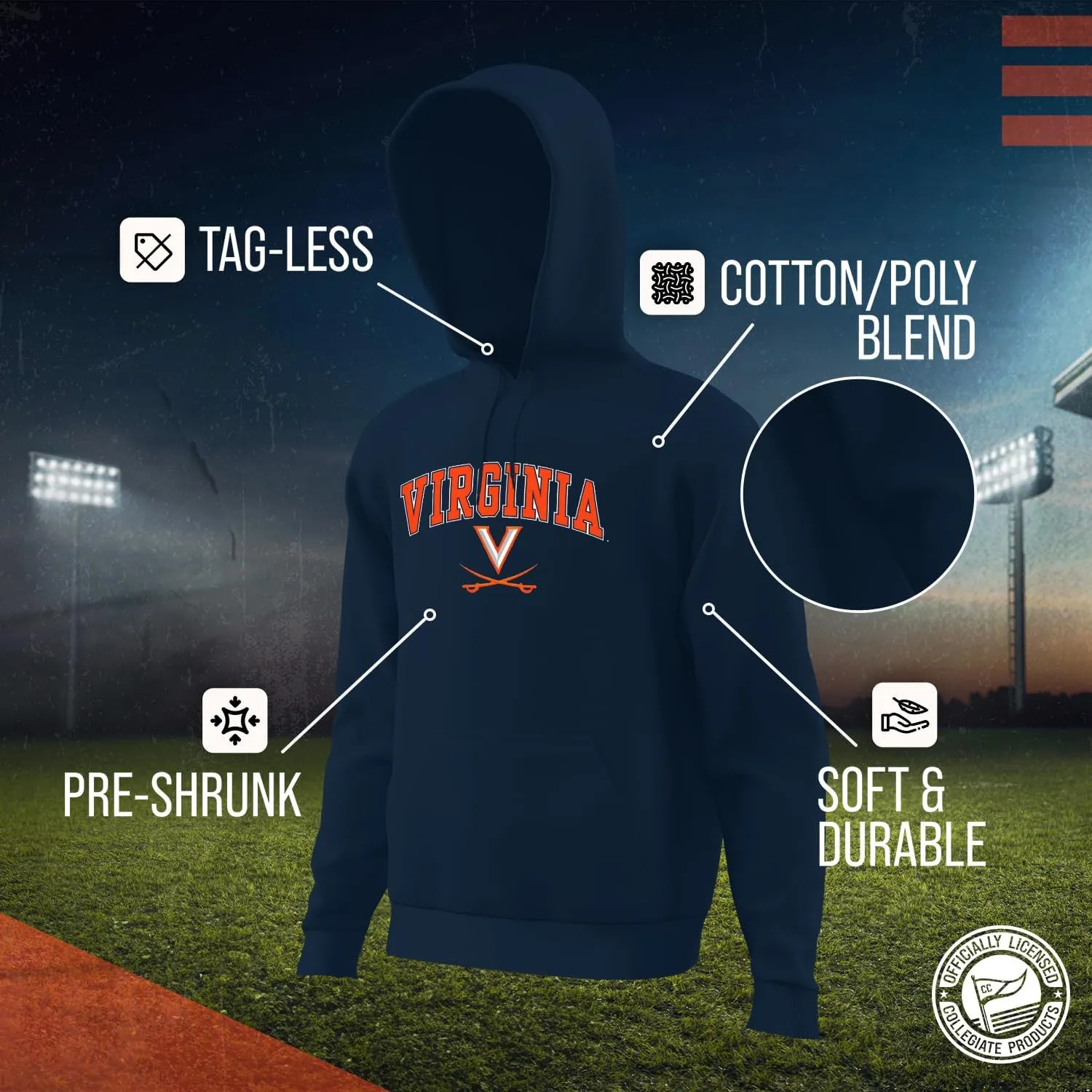 Campus Colors Long Sleeves NCAA Adult Arch & Logo Gameday Unisex Hooded Sweatshirt