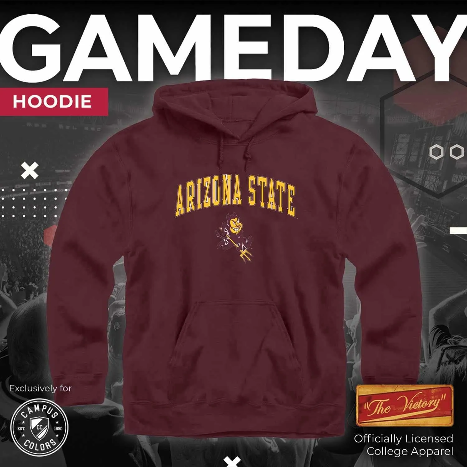 Campus Colors Long Sleeves NCAA Adult Arch & Logo Gameday Unisex Hooded Sweatshirt